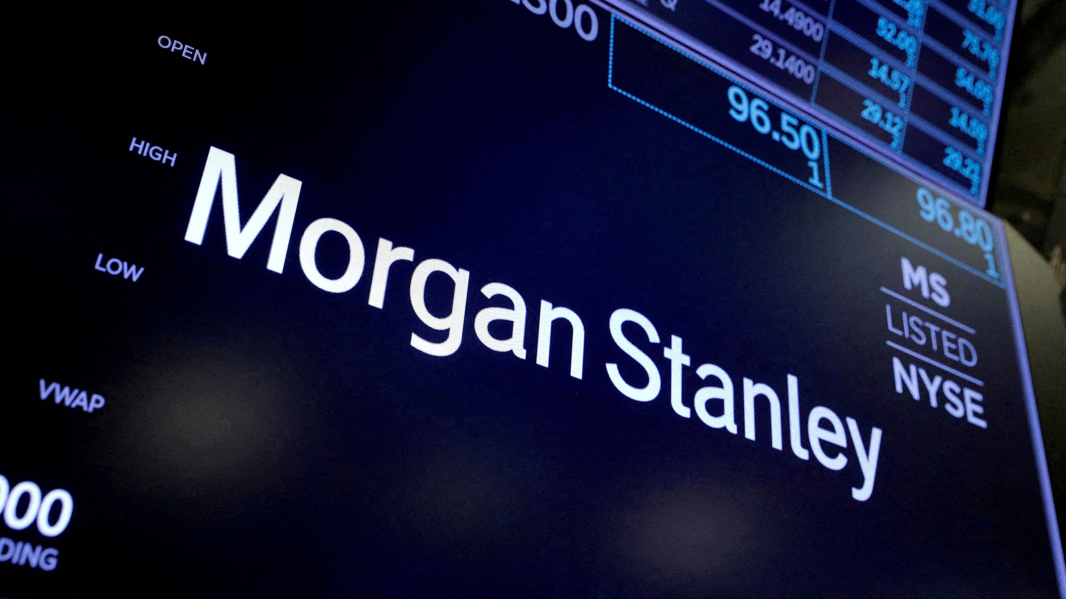 <div class="paragraphs"><p>The logo for Morgan Stanley is seen on the trading floor at the New York Stock Exchange</p></div>