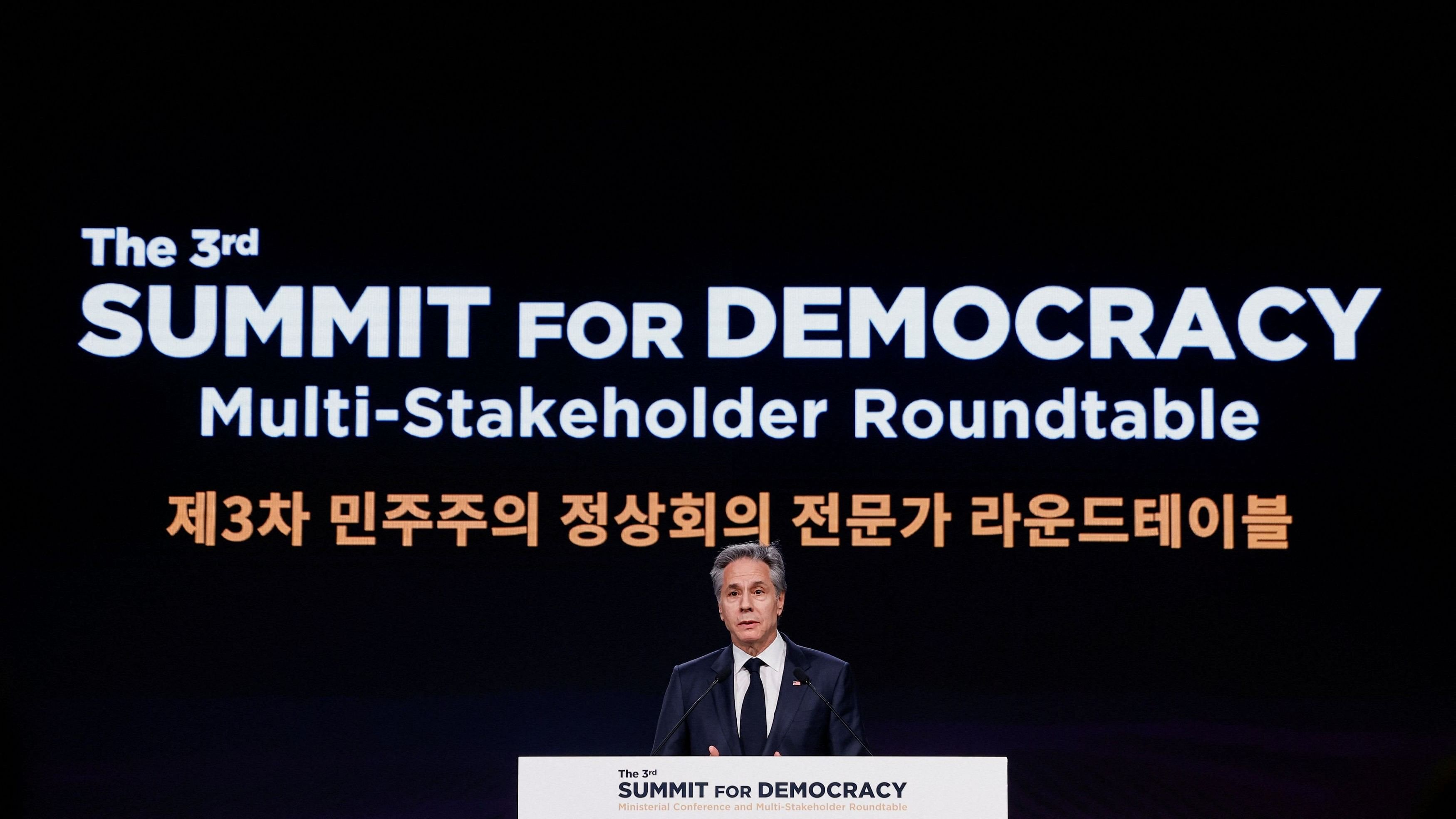 <div class="paragraphs"><p>US Secretary of State Antony Blinken speaks at the third Summit for Democracy, in Seoul, South Korea on March 18, 2024.</p></div>