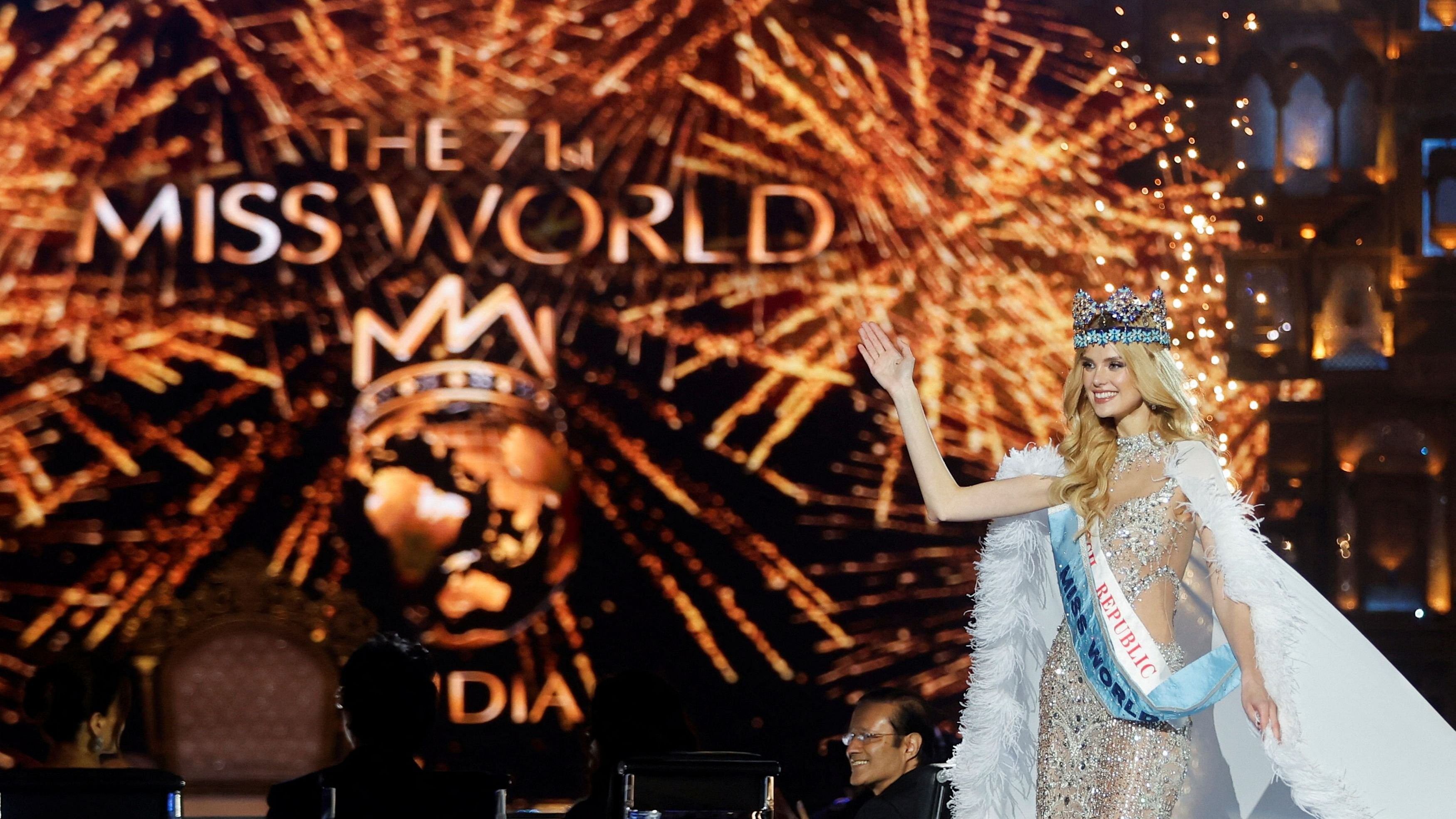 <div class="paragraphs"><p>Czech Republic's Krystyna Pyszkova waves after being crowned Miss World at the 71st&nbsp;Miss&nbsp;World finale&nbsp;in Mumbai.</p></div>