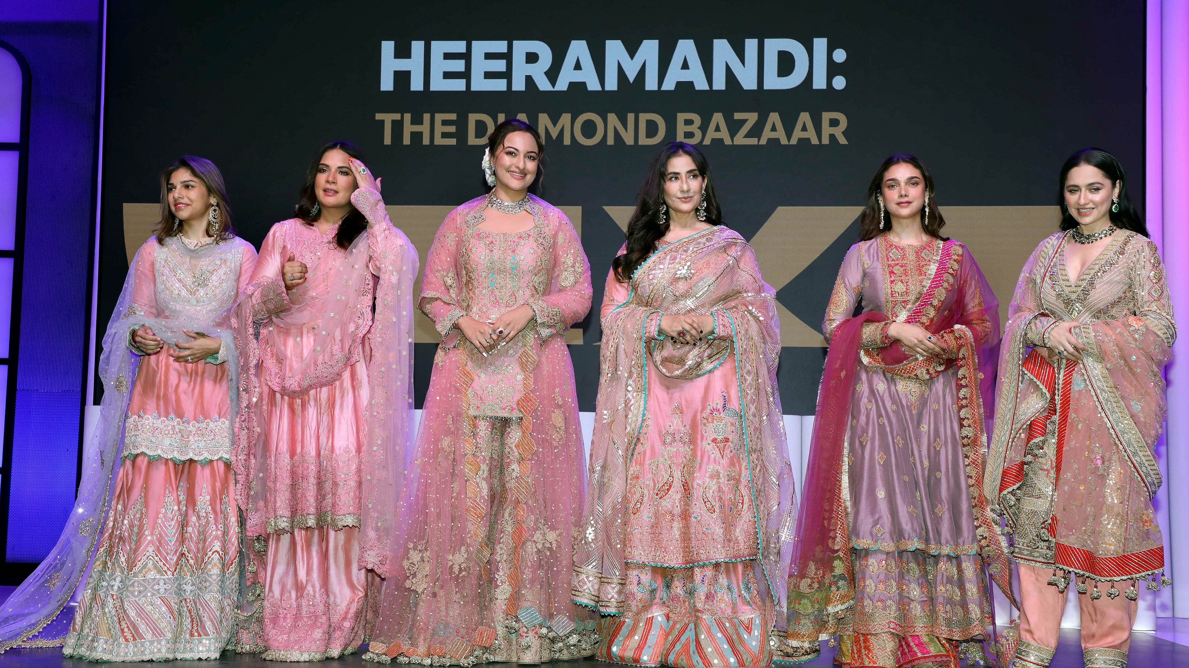 <div class="paragraphs"><p>Bollywood actors Sharmin Segal, Richa Chadha, Sonakshi Sinha, Manisha Koirala, Aditi Rao Hydari and Sanjeeda Sheikh during an event for their upcoming television series 'Heeramandi: The Diamond Bazaar'.</p></div>