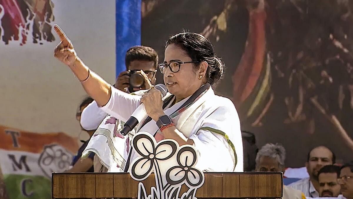<div class="paragraphs"><p>TMC chief and West Bengal Chief Minister Mamata Banerjee speaks during a rally, ahead of the Lok Sabha elections, in Kolkata.</p></div>