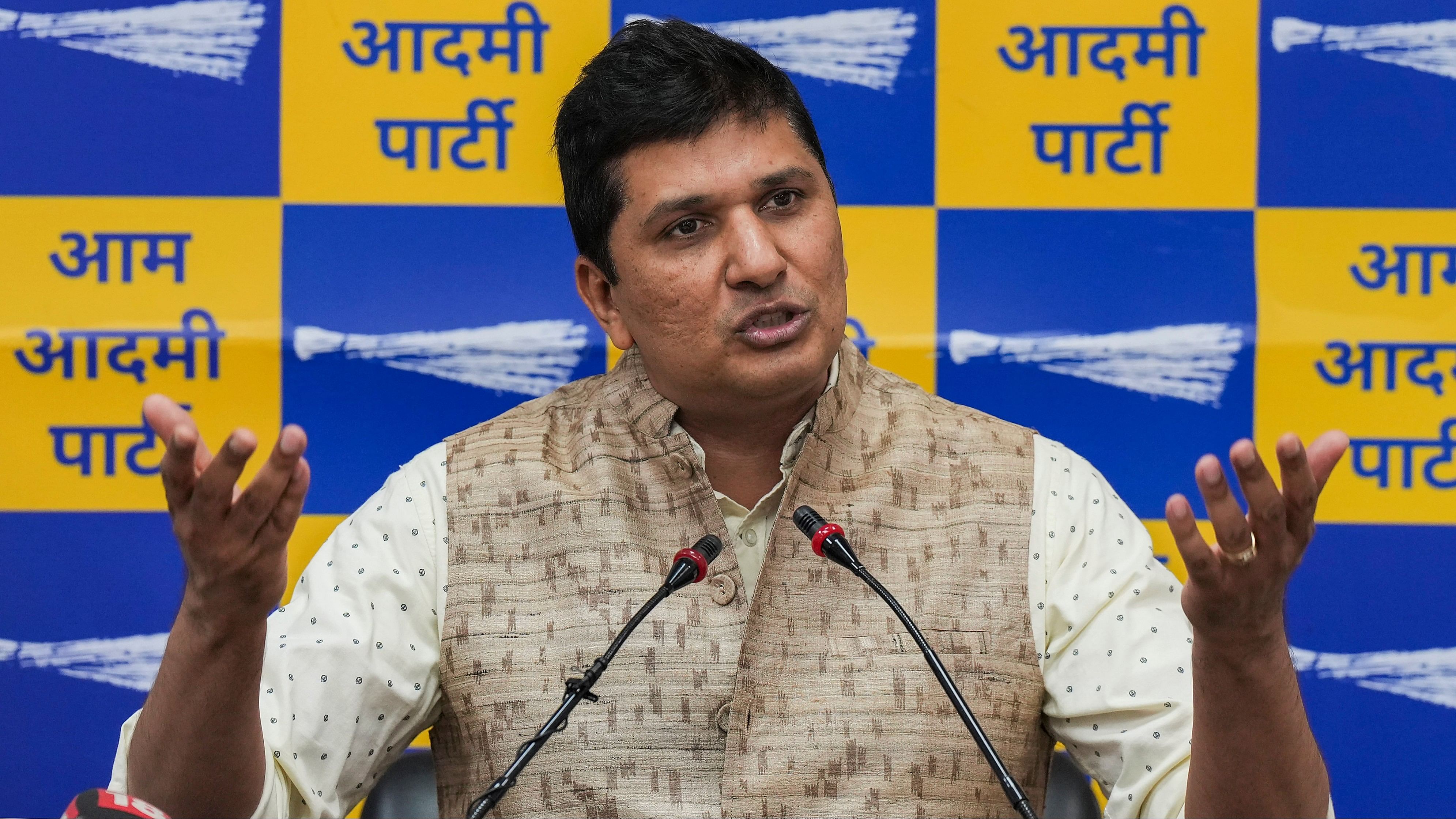 <div class="paragraphs"><p>Senior AAP leader and Delhi cabinet minister Saurabh Bharadwaj addresses a press conference at the party office, in New Delhi, Thursday, March 7, 2024.</p></div>