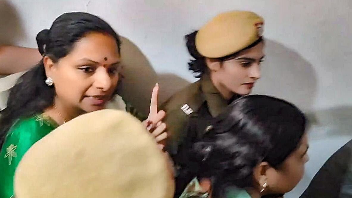 <div class="paragraphs"><p>A file image of&nbsp;K Kavitha being produced at Rouse Avenue Court in New Delhi.</p></div>