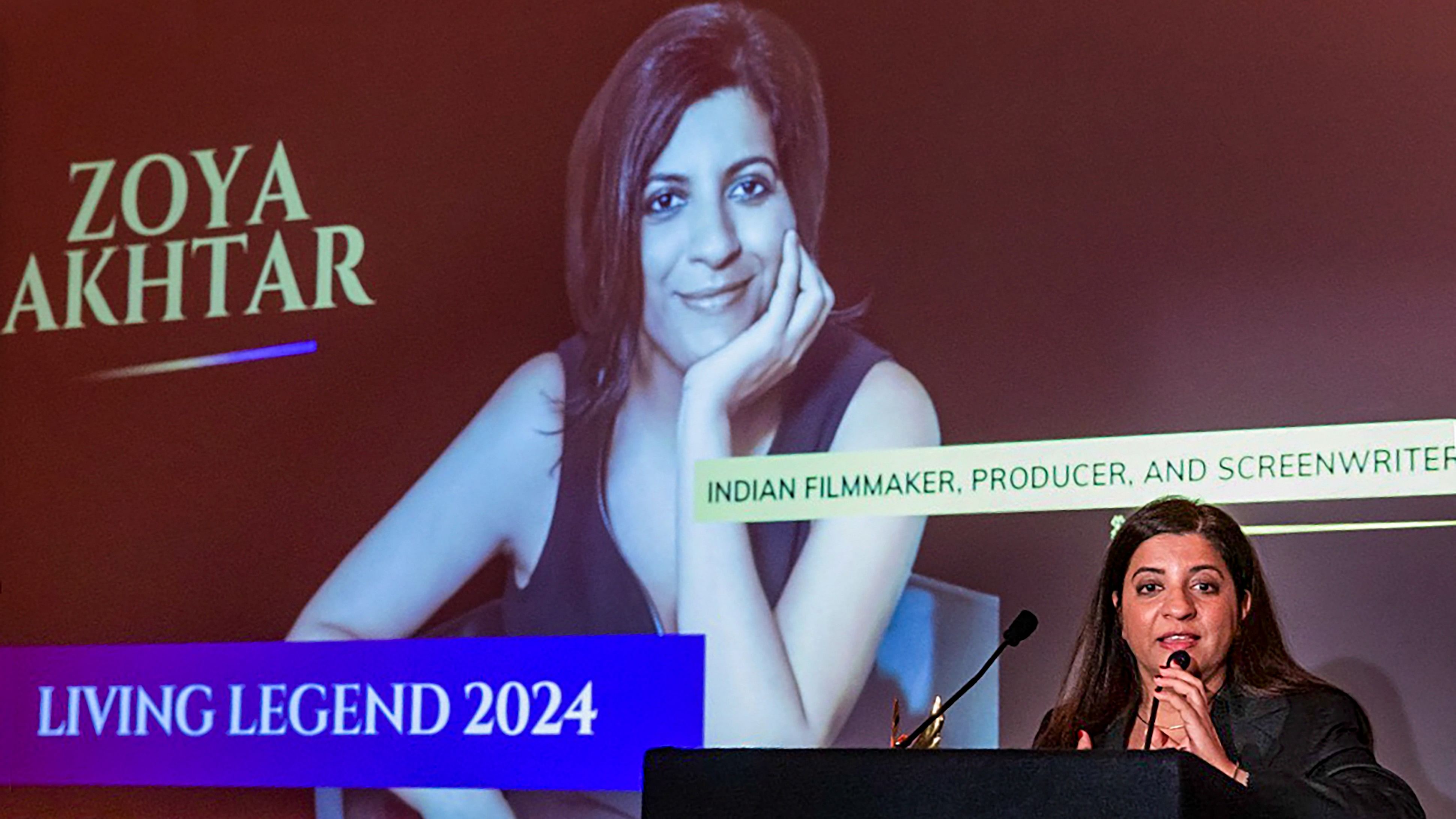 <div class="paragraphs"><p>Filmmaker Zoya Akhtar speaks aft.er collecting her Living Legend 2024 award at the India-UK Achievers Honours celebration, in London.</p></div>