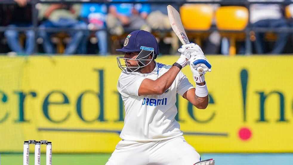 <div class="paragraphs"><p>India's Dhruv Jurel plays a shot during the second day of the fifth Test cricket match between India and England, in Dharamsala.</p></div>