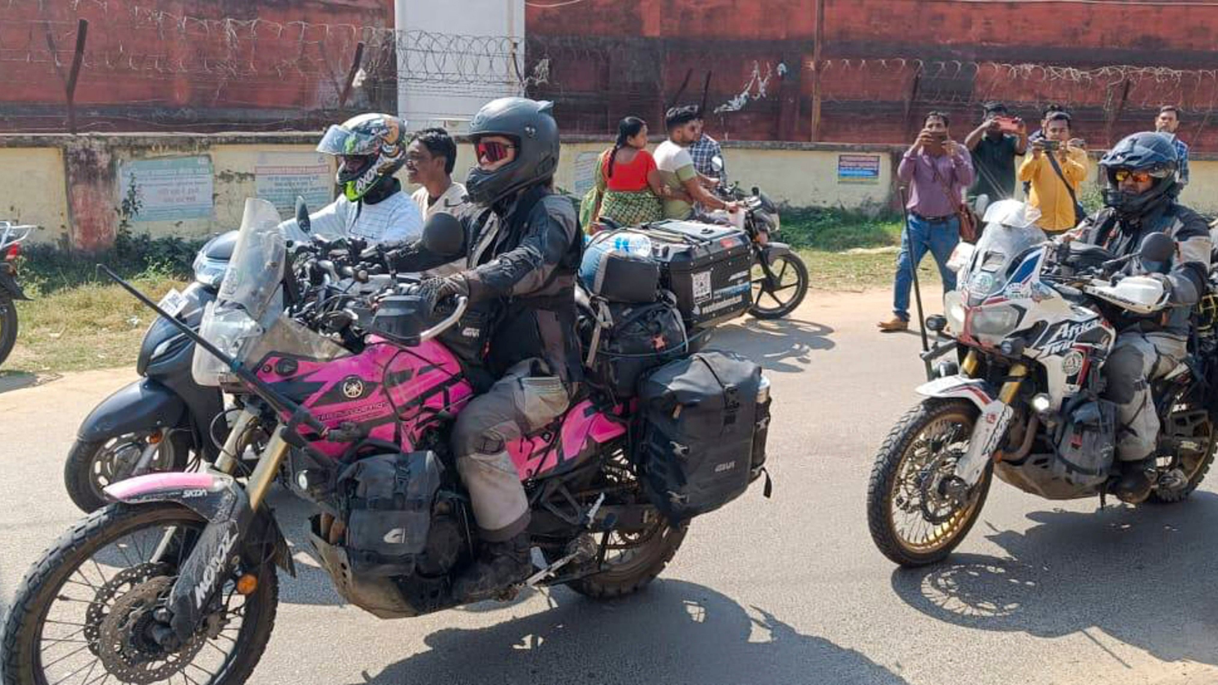 <div class="paragraphs"><p>The 45-year-old female Spanish national who was allegedly gang-raped, rides her bike (pink) as her husband follows her, in Dumka district, Saturday, March 2, 2024. The victim was out on bike with her husband on Friday night when she claimed 8-10 people dragged her to a secluded place to commit the crime.    </p></div>