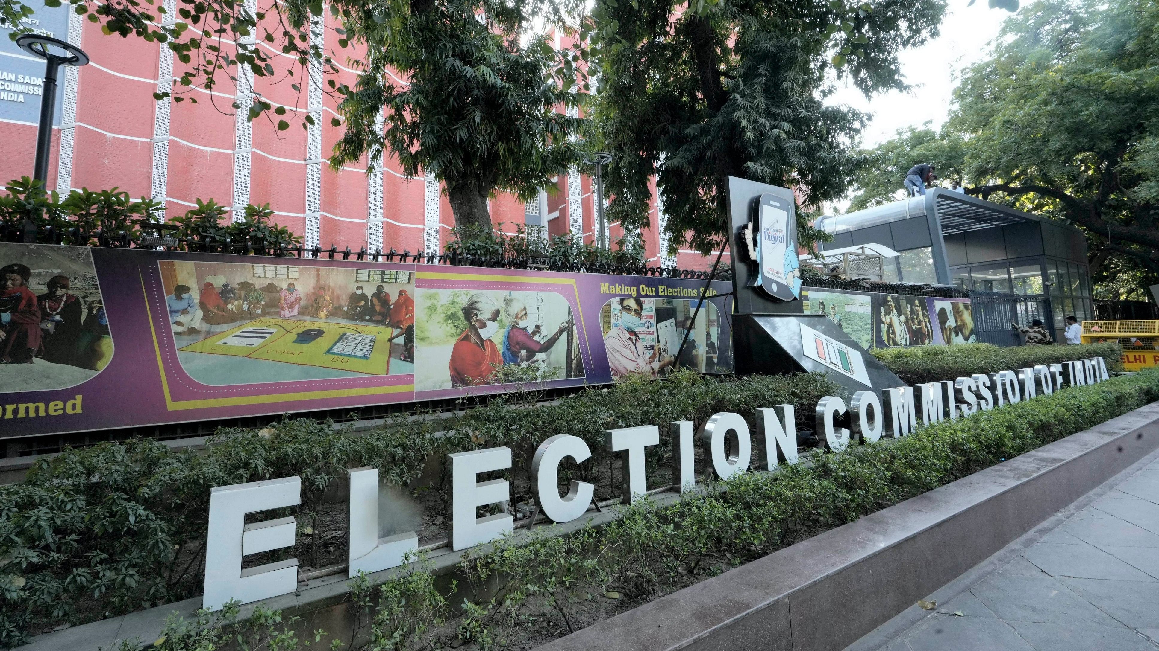 <div class="paragraphs"><p>New Delhi: The signboard of the Election Commission of India (ECI), in New Delhi.</p></div>
