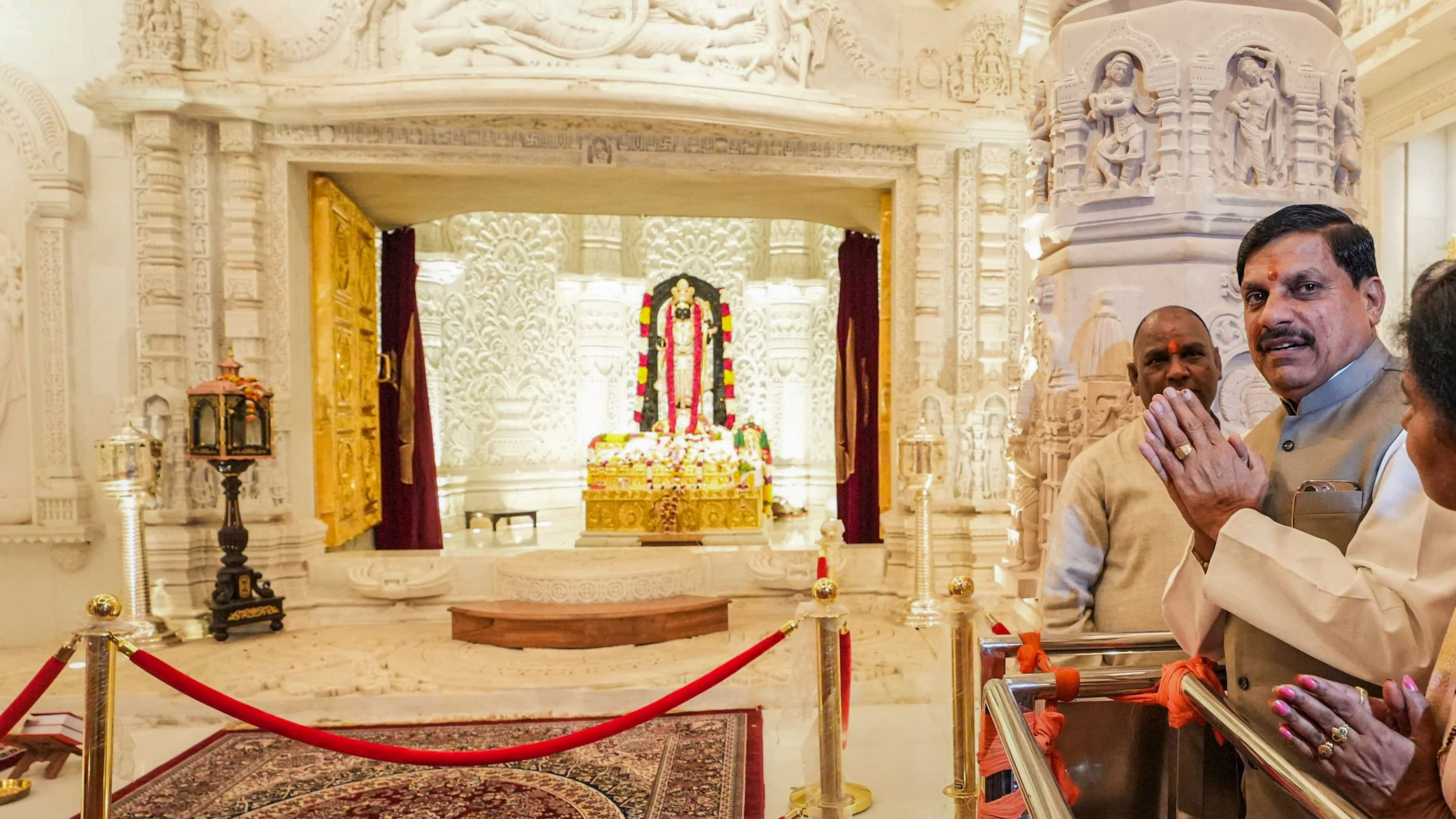 <div class="paragraphs"><p> Madhya Pradesh Chief Minister Mohan Yadav offers prayers at the Ram temple, in Ayodhya, Monday.</p></div>