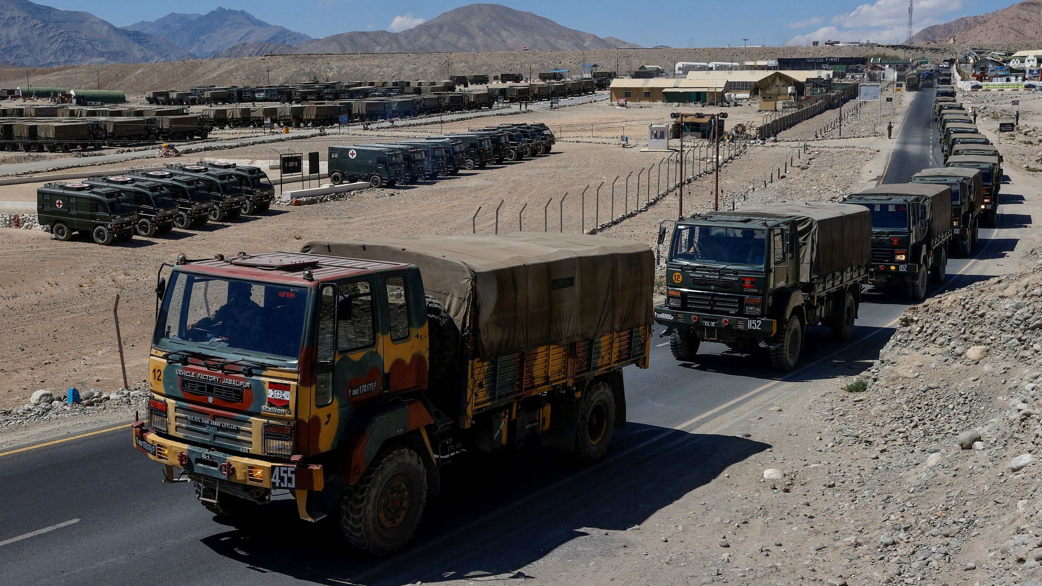<div class="paragraphs"><p>A file photo of&nbsp;Military trucks carrying supplies move towards forward areas in the Ladakh region</p></div>