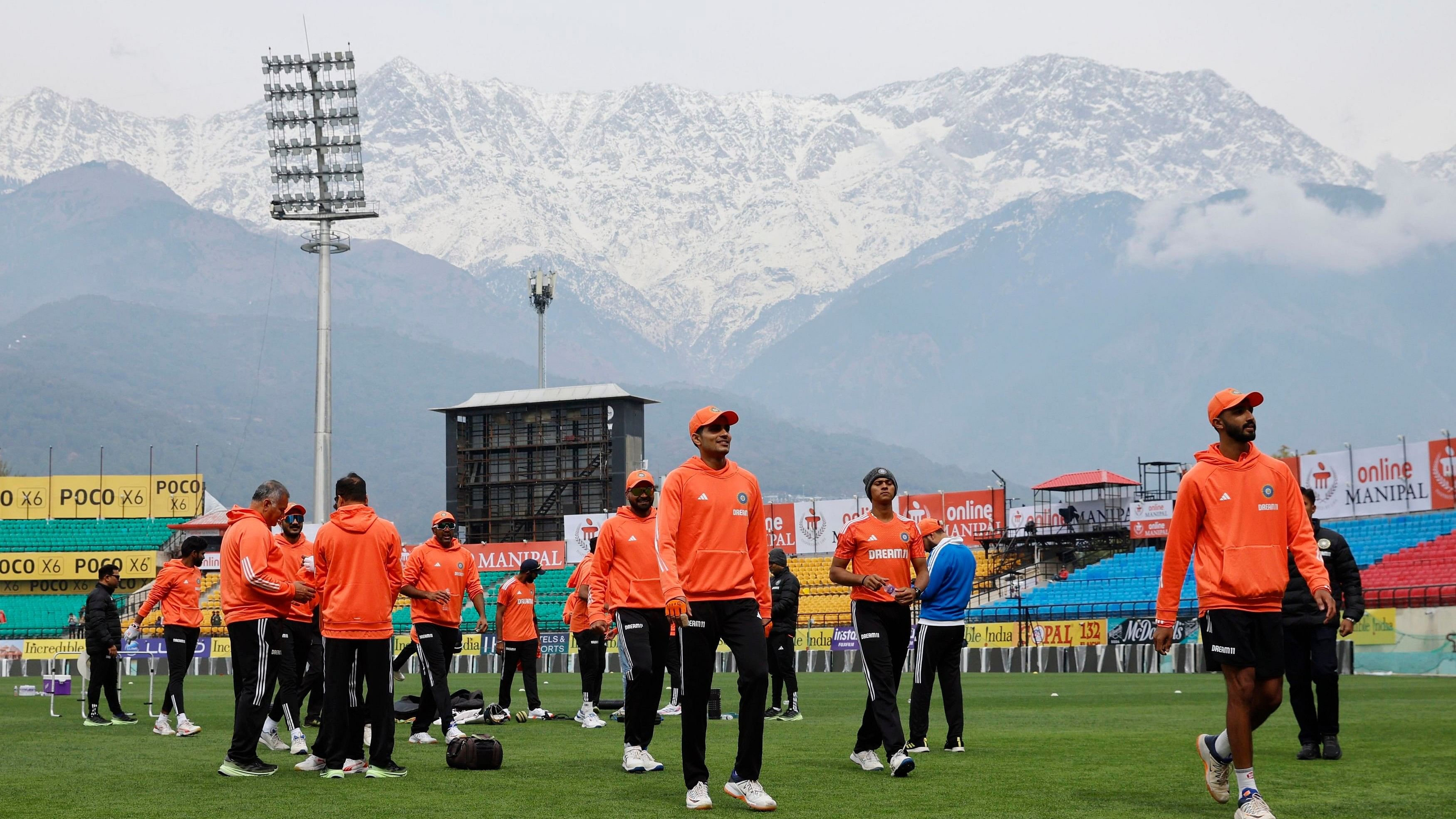 <div class="paragraphs"><p>Indian team during practice session at Himachal Pradesh Cricket Association Stadium, in Dharamsala on Tuesday.</p></div>