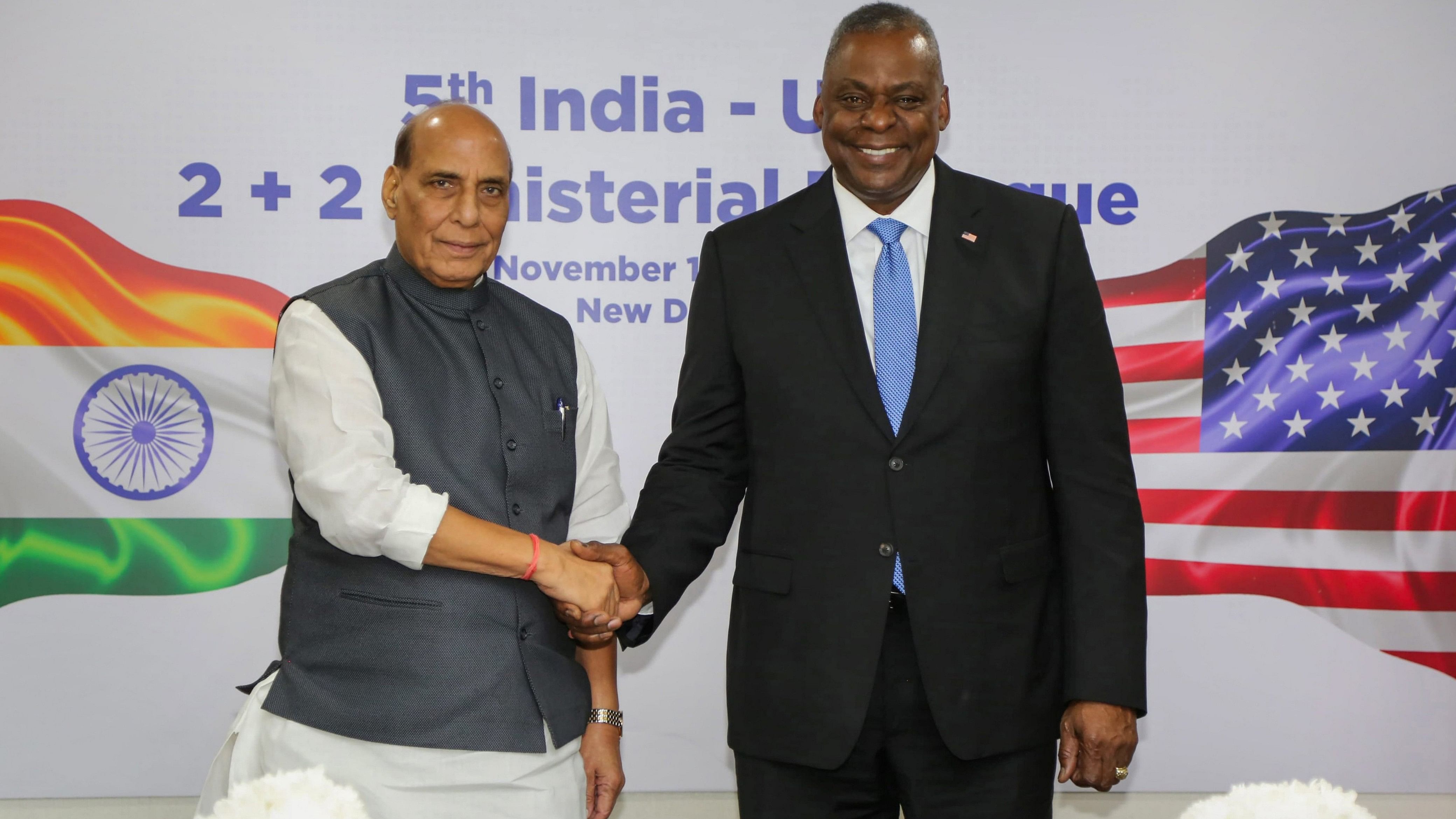 <div class="paragraphs"><p>Defence Minister Rajnath Singh and US Secretary of Defence Lloyd Austin.</p></div>