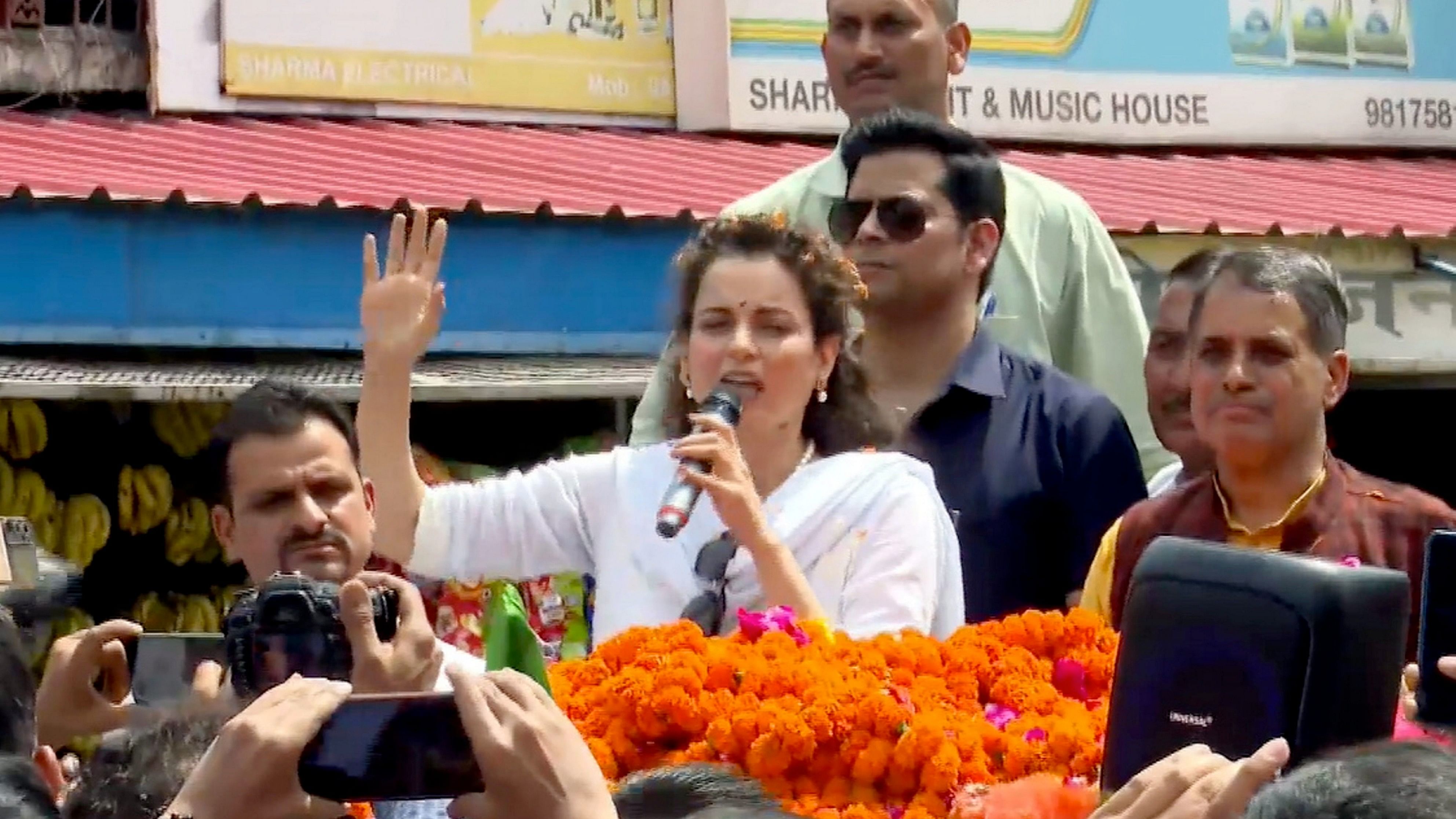 <div class="paragraphs"><p>BJP's Mandi candidate Kangana Ranaut during her campaign rally in Himachal.&nbsp;</p></div>