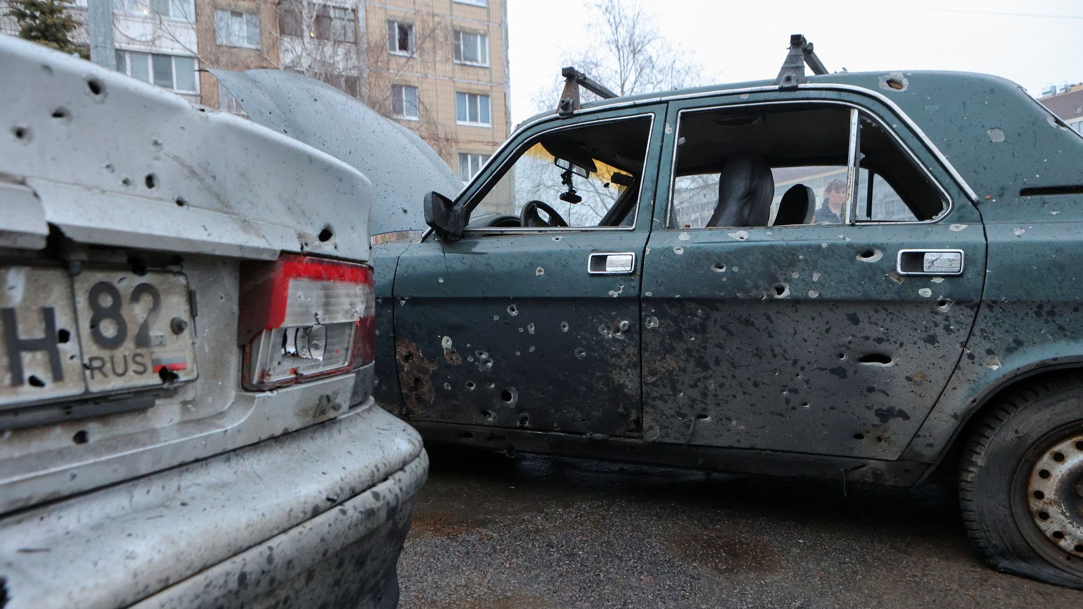 <div class="paragraphs"><p>A view shows damaged cars hit by shelling, what local authorities called a Ukrainian military strike, in the course of the Russia-Ukraine conflict in Belgorod, Russia, March 17, 2024. </p></div>