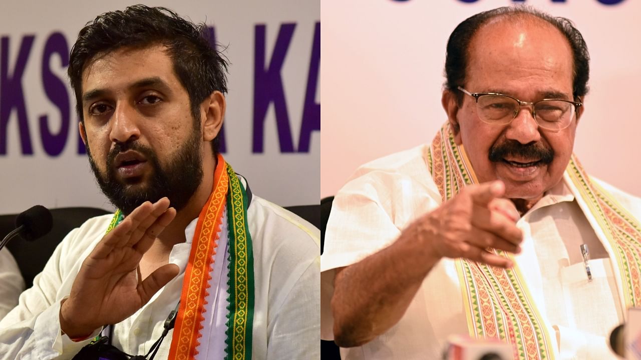 <div class="paragraphs"><p>(L to R) Raksha Ramaiah, the general secretary of Indian Youth Congress;&nbsp;Former Chief Minister and senior Congress leader M Veerappa Moily.</p></div>