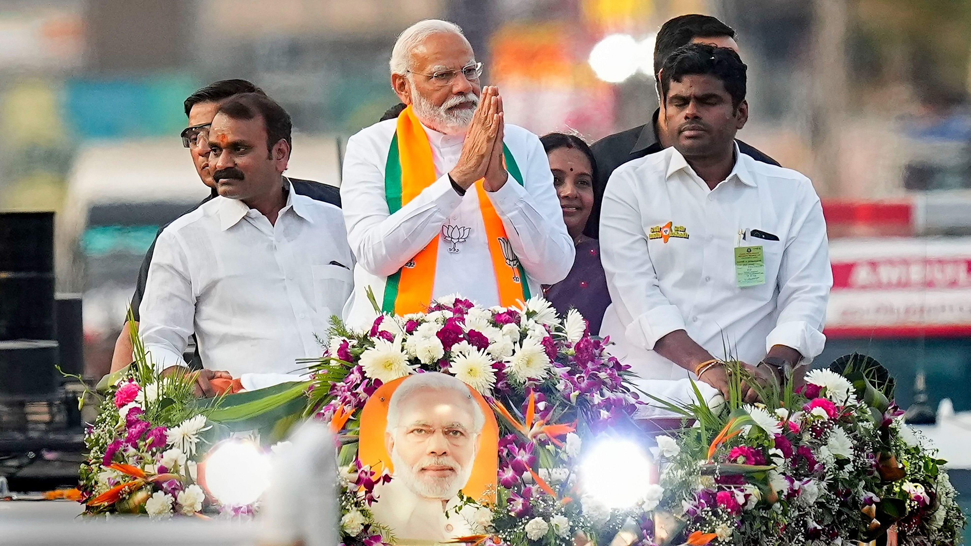 <div class="paragraphs"><p>Prime Minister Narendra Modi during a road show ahead of Lok Sabha elections, in Coimbatore, on Monday.</p></div>