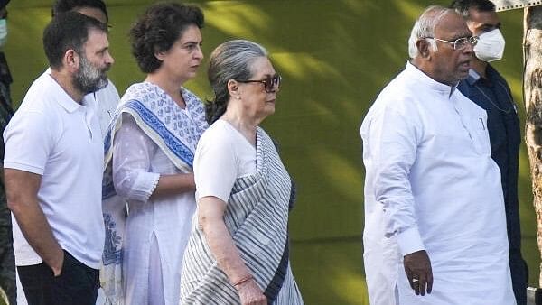 <div class="paragraphs"><p>Congress President Mallikarjun Kharge, former president Sonia Gandhi, party leader Rahul Gandhi and General Secretary Priyanka Gandhi</p></div>