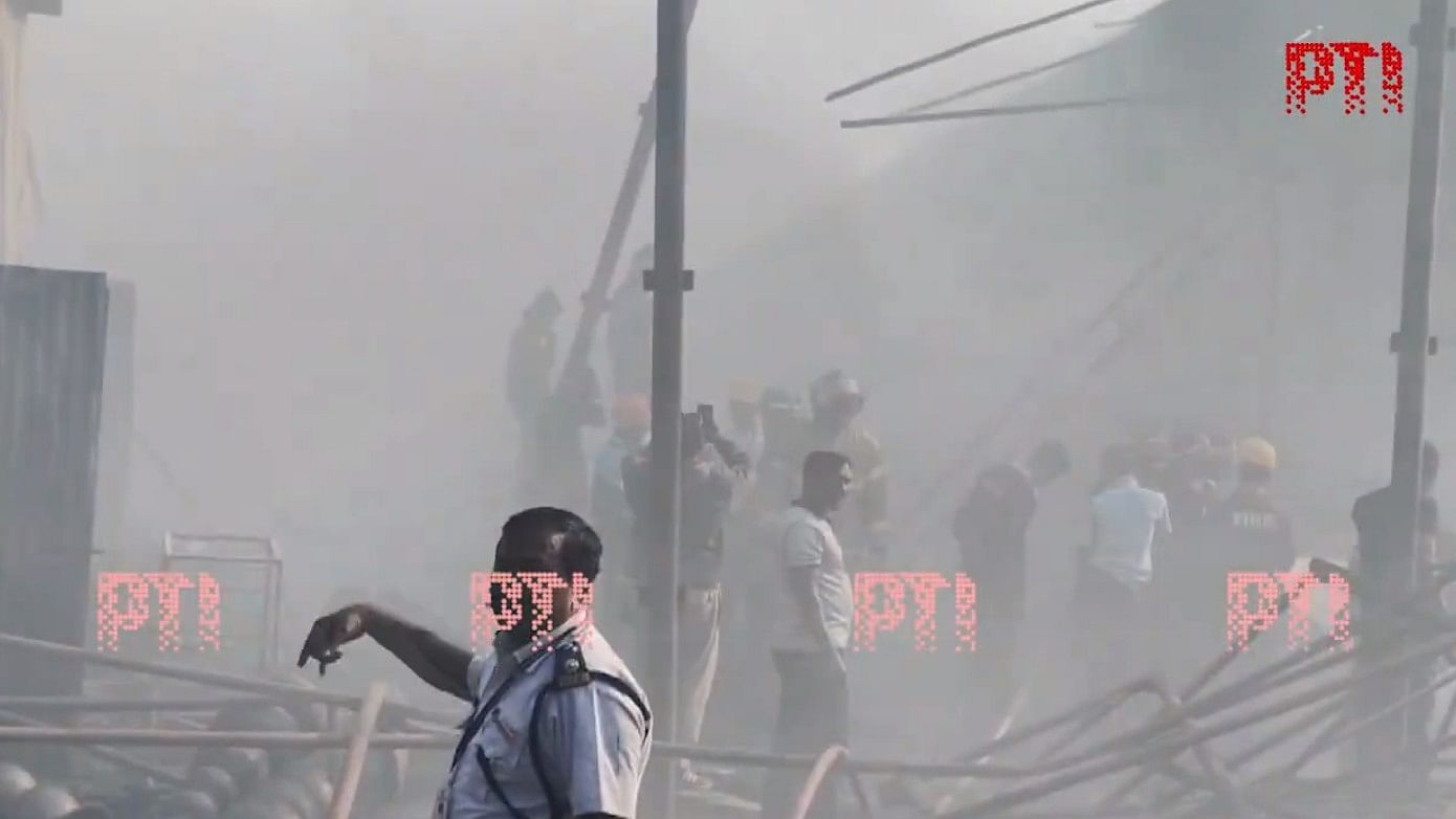 <div class="paragraphs"><p>Screengrab from a video showing the fire in Triveni Nagar.</p></div>