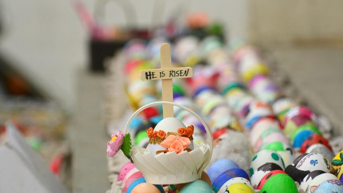 <div class="paragraphs"><p>Decorative Easter Eggs are displayed at Ao Baptist Church on Easter Sunday in Dimapur, Nagaland, Sunday, March 31, 2024.</p></div>