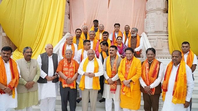 <div class="paragraphs"><p>The 25-member delegation led by Patel reached the Maharshi Valmiki International Airport on Saturday morning on a special plane.</p></div>