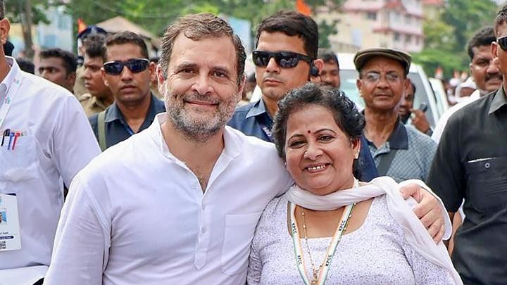 <div class="paragraphs"><p>A file image of Padmini Thomas with Congress leader Rahul Gandhi during the Bharat Jodo Yatra in September 2022. </p></div>