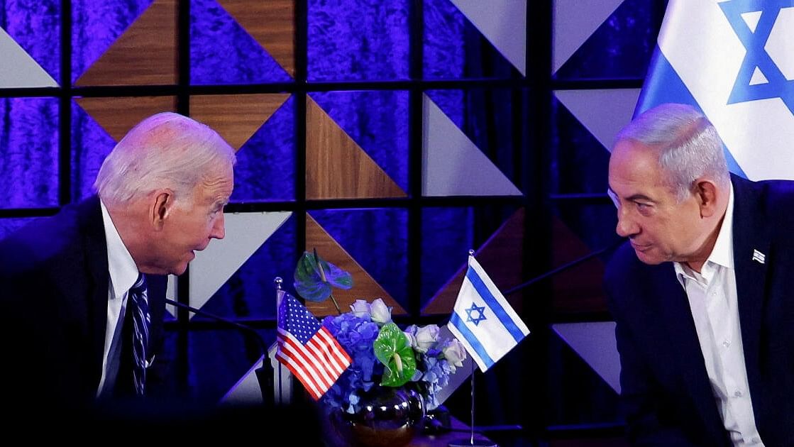 <div class="paragraphs"><p>President Joe Biden attends a meeting with Israeli Prime Minister Benjamin Netanyahu.</p></div>