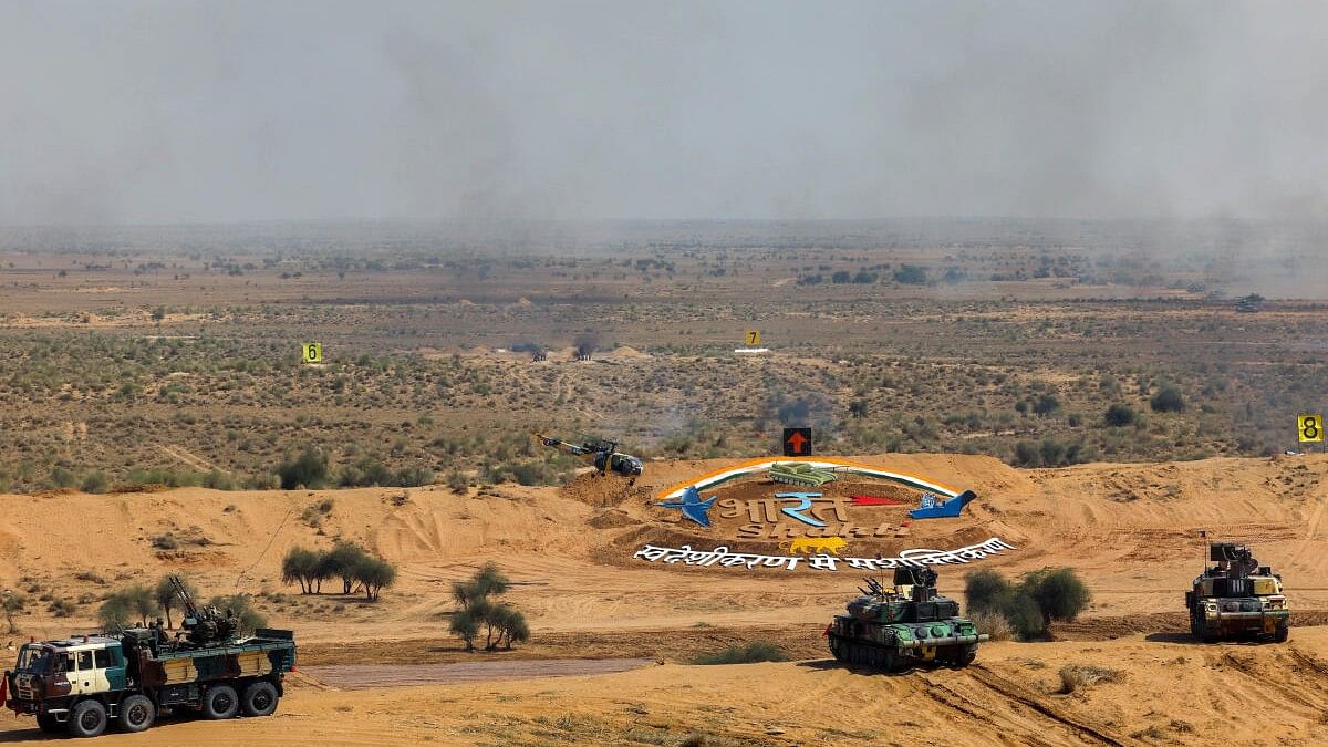 <div class="paragraphs"><p>The Indian military vehicles during the Bharat Shakti exercise in Pokhran.</p></div>