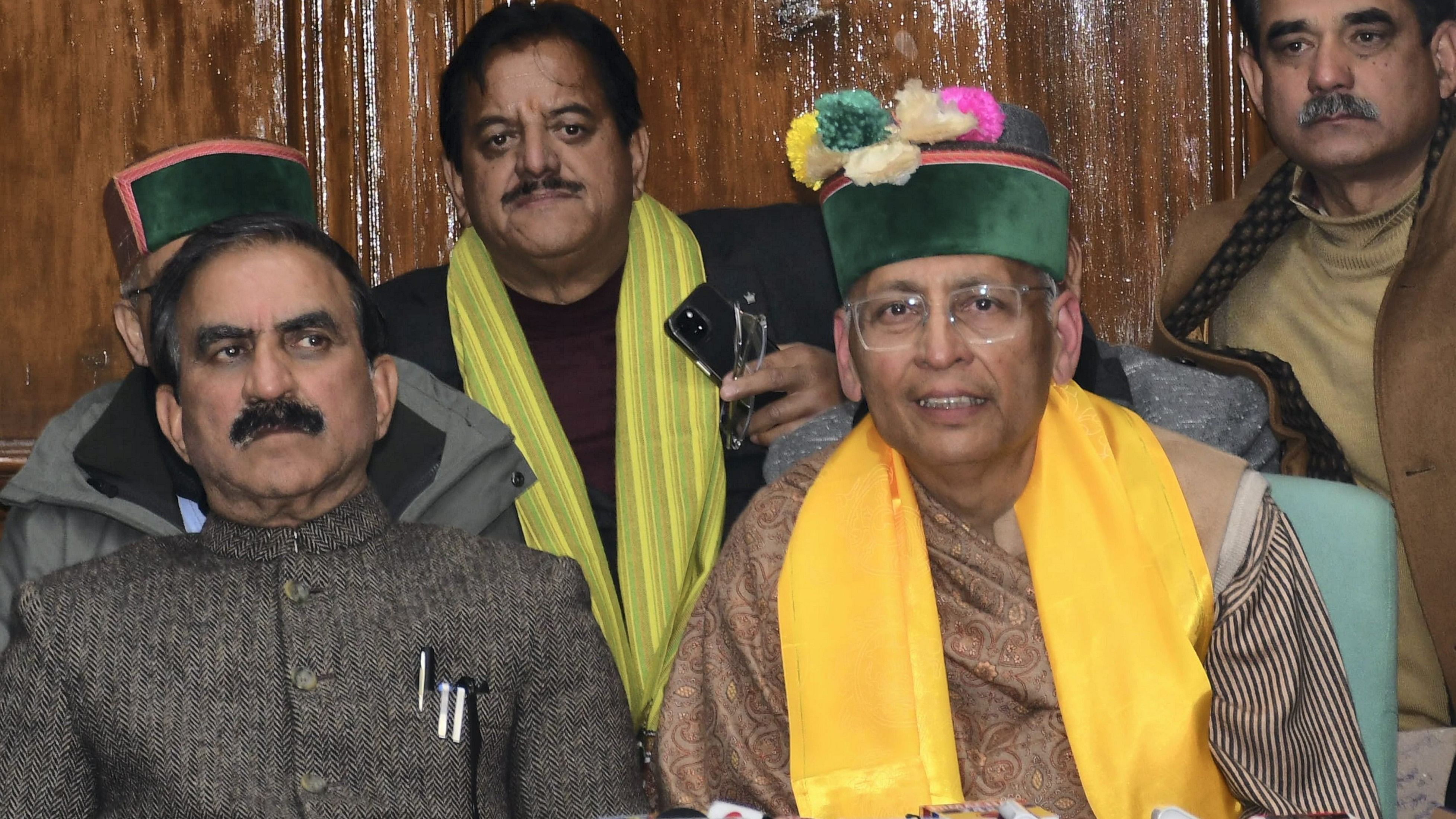 <div class="paragraphs"><p>Himachal Pradesh Chief Minister Sukhvinder Singh Sukhu seen here with Rajya Sabha Congress candidate Abhishek Manu Singhvi that&nbsp;nine MLAs, including six Congress rebels and three independents, voted against.</p></div>