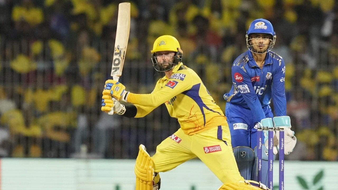 <div class="paragraphs"><p>CSK batter Devon Conway plays a shot during the IPL 2023 cricket match between Chennai Super Kings and Mumbai Indians. </p></div>