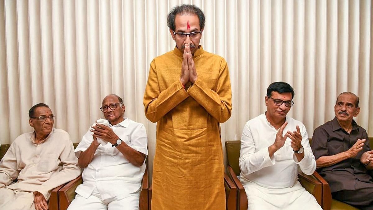 <div class="paragraphs"><p>Sena (UBT) head Uddhav Thackeray (centre) and NCP (SP) chief Sharad Pawar (to his left).&nbsp;</p></div>