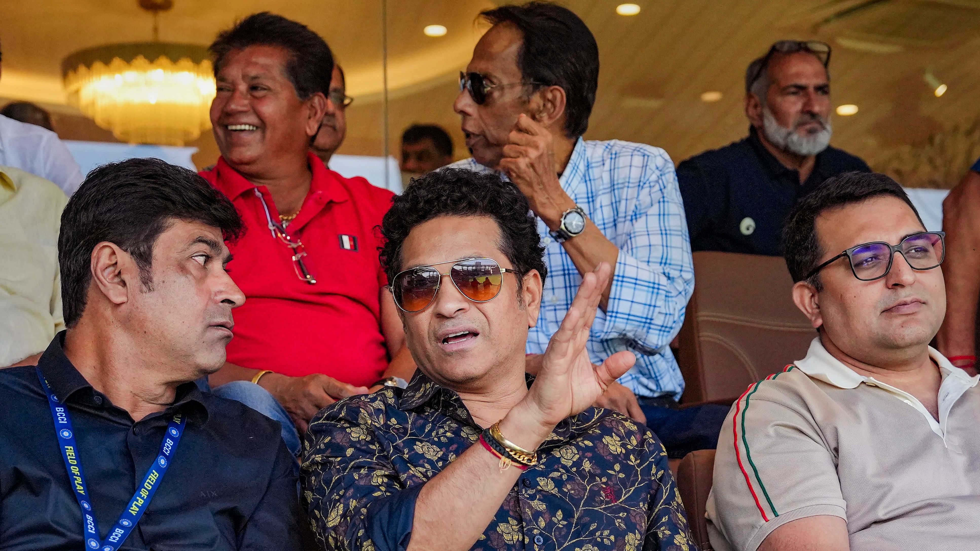 <div class="paragraphs"><p>Cricket legend Sachin Tendulkar watches the Ranji Trophy final match between Mumbai and Vidarbha, at Wankhede Stadium in Mumbai, on Tuesday.</p></div>