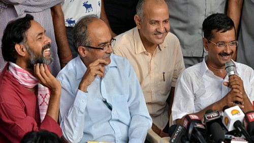 <div class="paragraphs"><p>In this file photo, Aam Aadmi Party leader Arvind Kejriwal with  Yogendra Yadav, Manish Sisodia and Prashant Bhushan.</p></div>