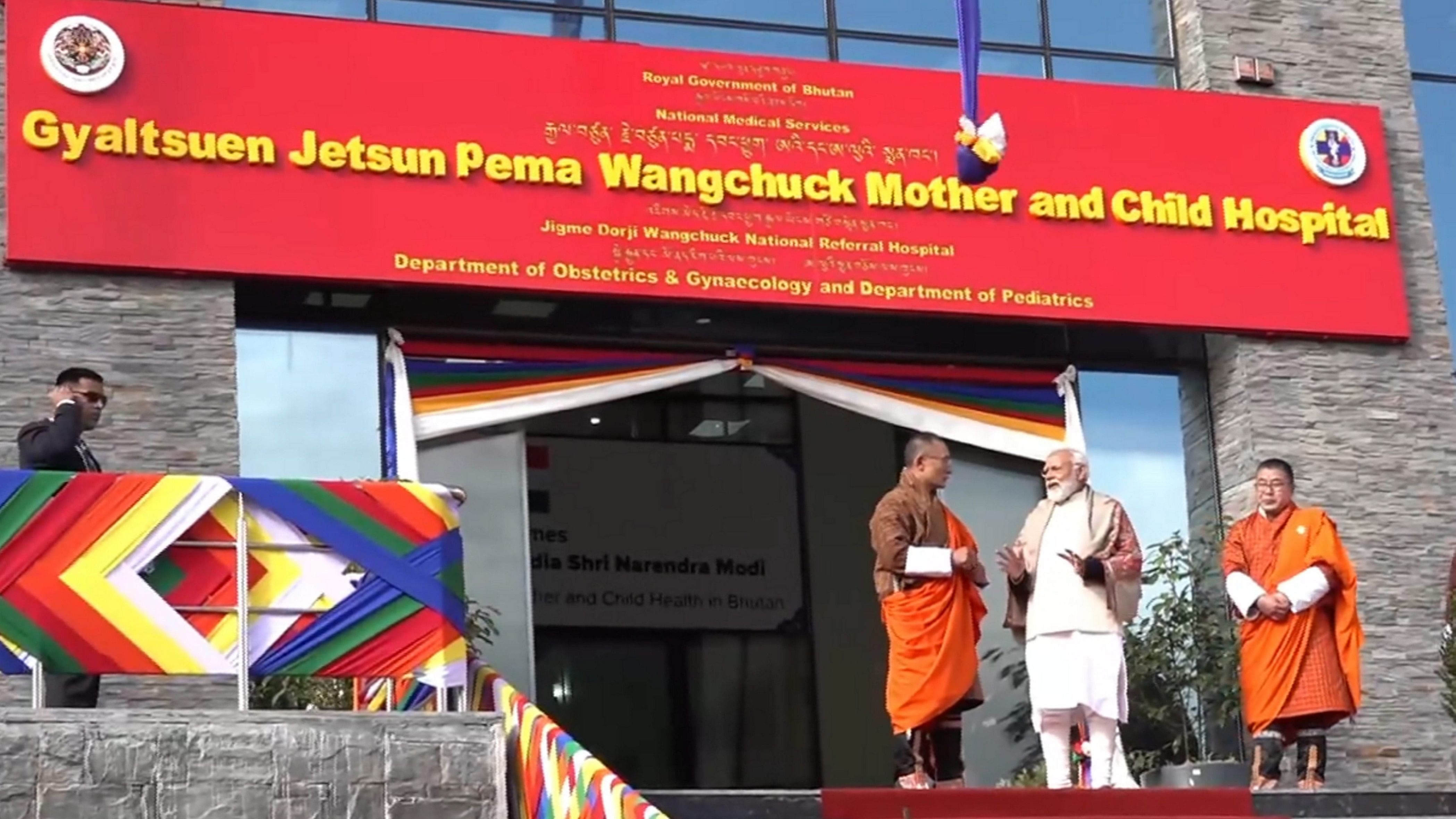 <div class="paragraphs"><p> Thimphu: Prime Minister Narendra Modi and his Bhutanese counterpart Tshering Tobgay during the inauguration of the Gyaltsuen Jetsun Pema Mother and Child Hospital, in Thimphu, Bhutan, Saturday, March 23, 2024.</p></div>