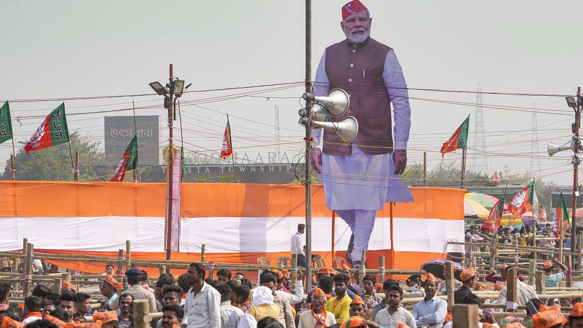 <div class="paragraphs"><p>BJP supporters during Prime Minister Narendra Modi's public meeting at Kawakhali ground, in Siliguri, Saturday, March 9. Image for representative only.</p></div>
