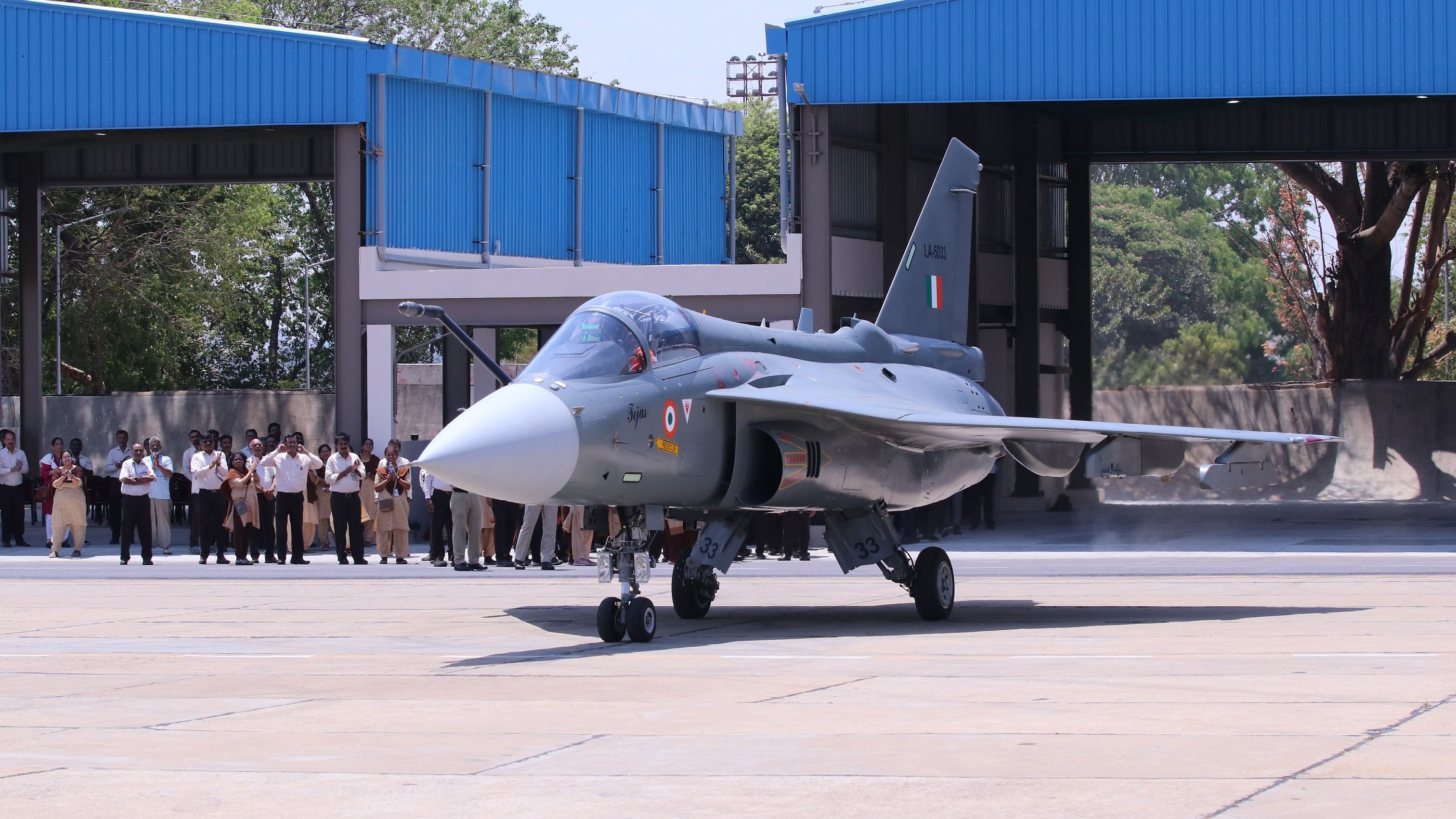 <div class="paragraphs"><p>Image caption: The Tejas Mk1A on its first flight in Bengaluru on Thursday</p></div>