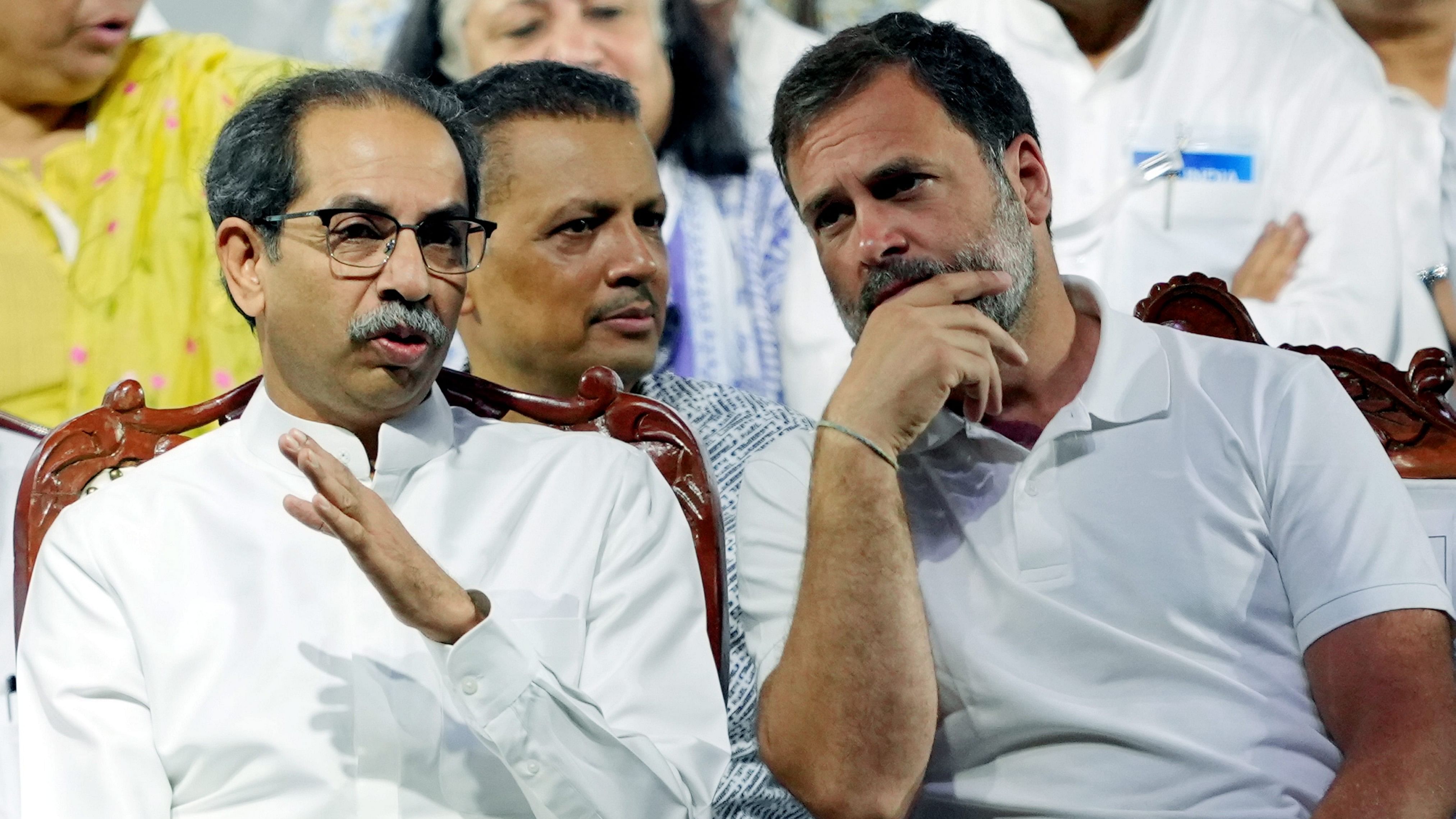 <div class="paragraphs"><p>File photo of&nbsp;Congress leader Rahul Gandhi with Shiv Sena (UBT) chief Uddhav Thackeray during a rally.</p></div>