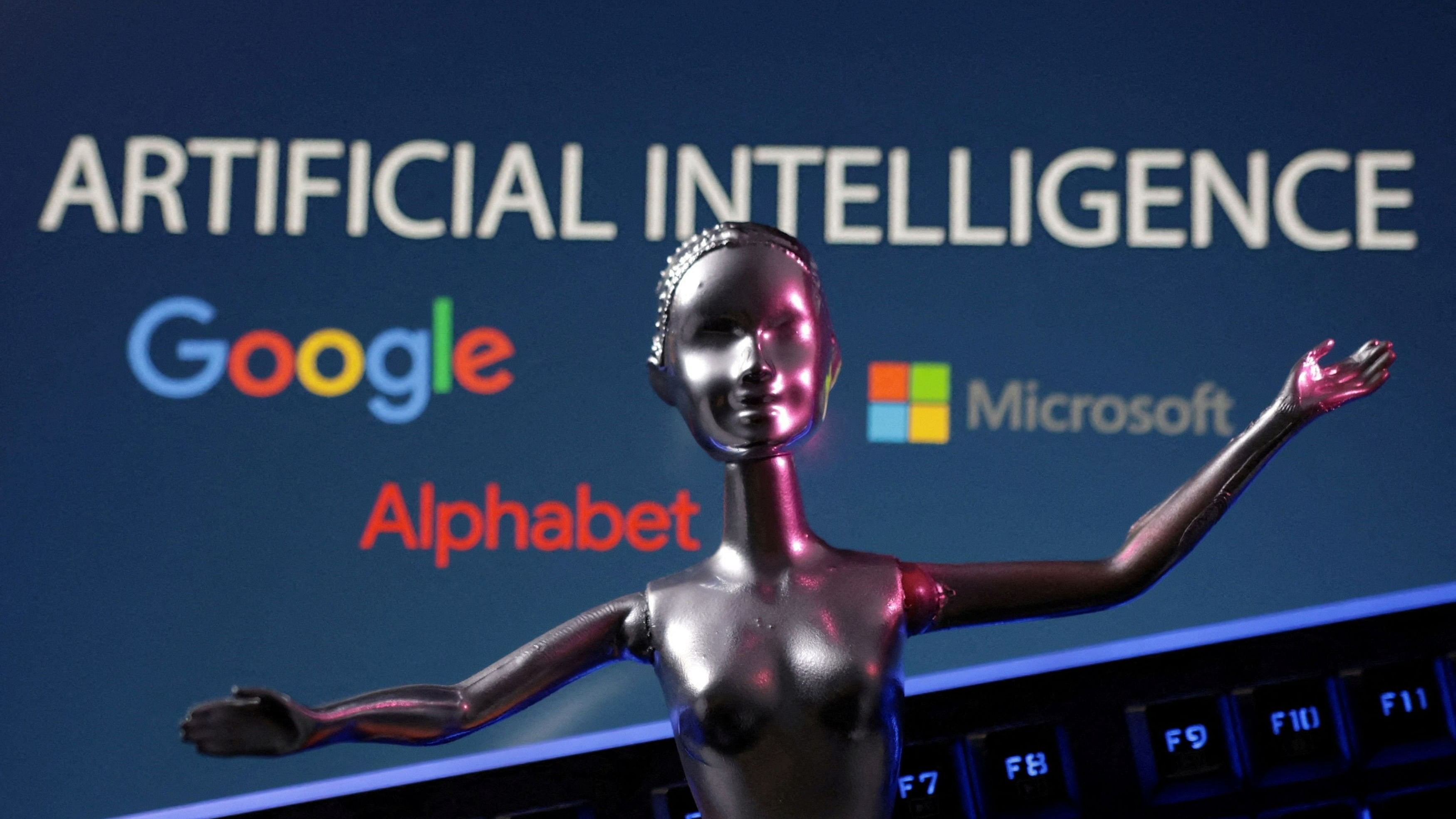 <div class="paragraphs"><p>Google, Microsoft and Alphabet logos and AI Artificial Intelligence words are seen in this illustration </p></div>