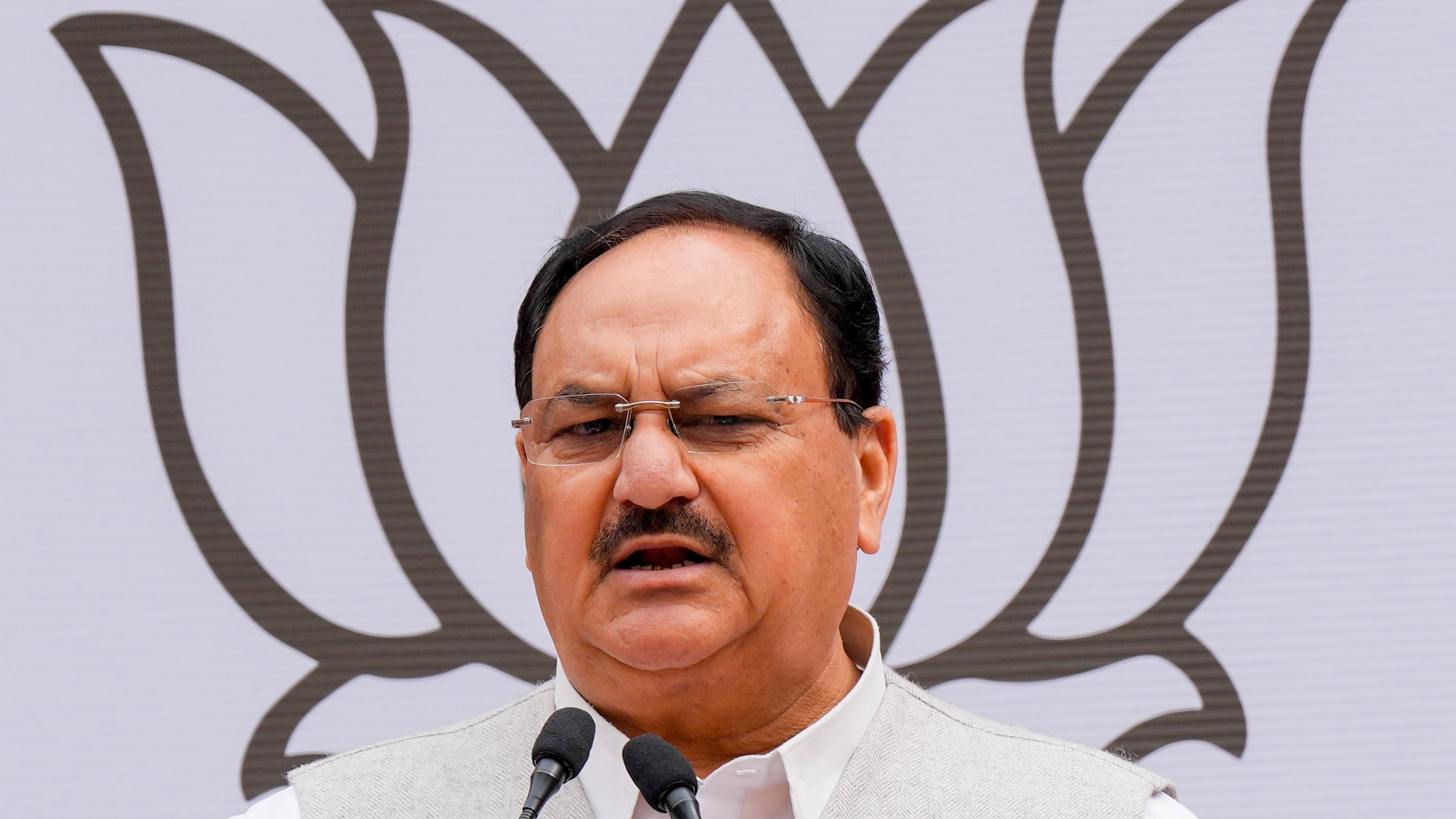 <div class="paragraphs"><p>BJP National President J P Nadda addresses during flagging off the 'Viksit Bharat Modi Ki Guarantee Rath', in New Delhi.</p></div>