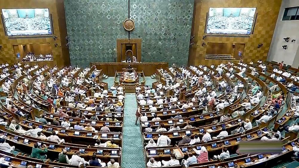 <div class="paragraphs"><p>View of the Lok Sabha in the new Parliament building.</p></div>