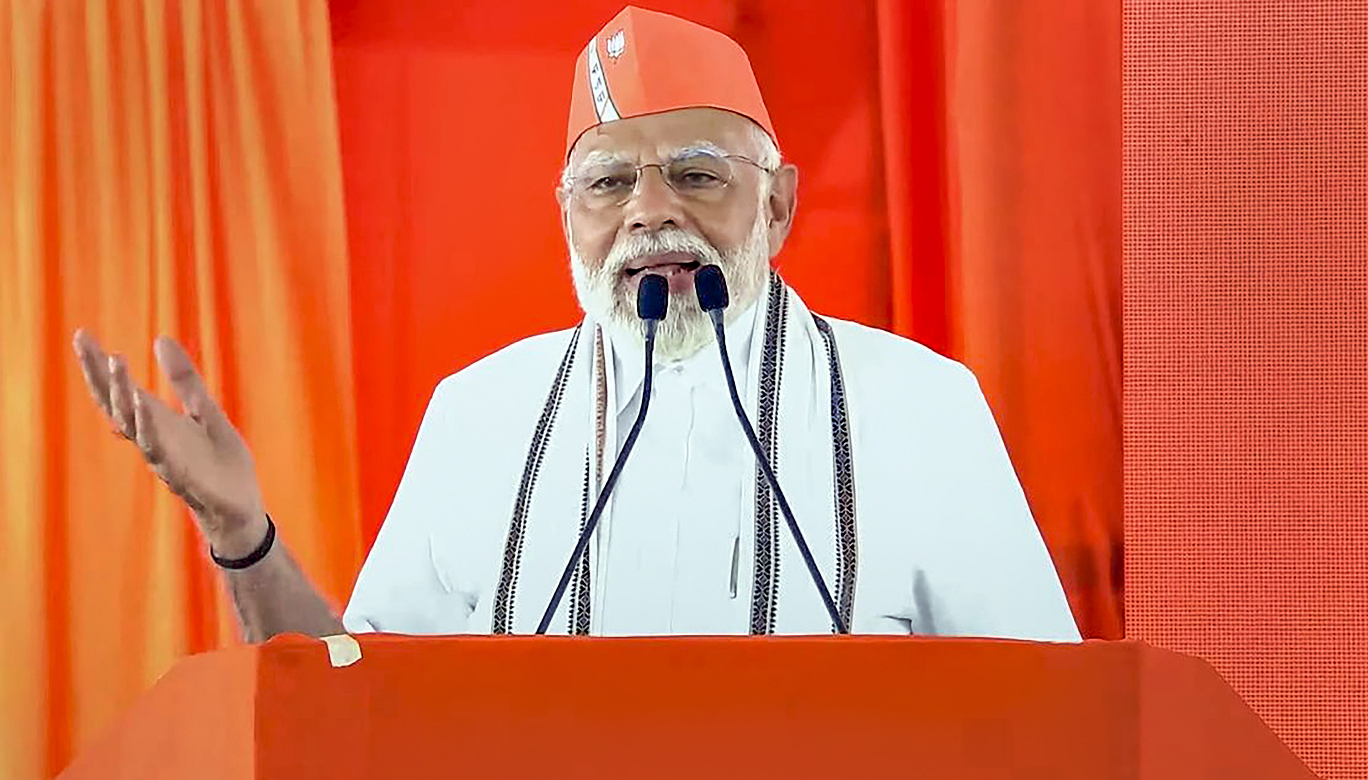 <div class="paragraphs"><p>Prime Minister Narendra Modi during a public meeting, in Adilabad, Telangana, Monday, March 4, 2024.</p></div>