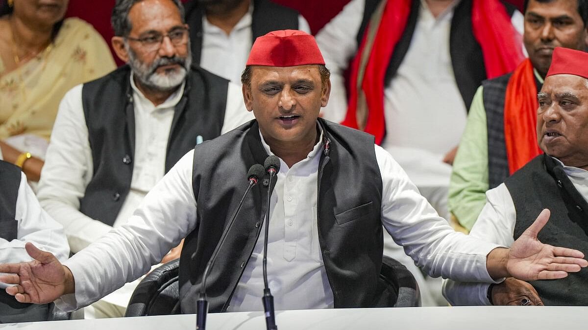 <div class="paragraphs"><p>File photo of Samajwadi Party President Akhilesh Yadav addressing a press conference, at the party office in Lucknow.</p></div>