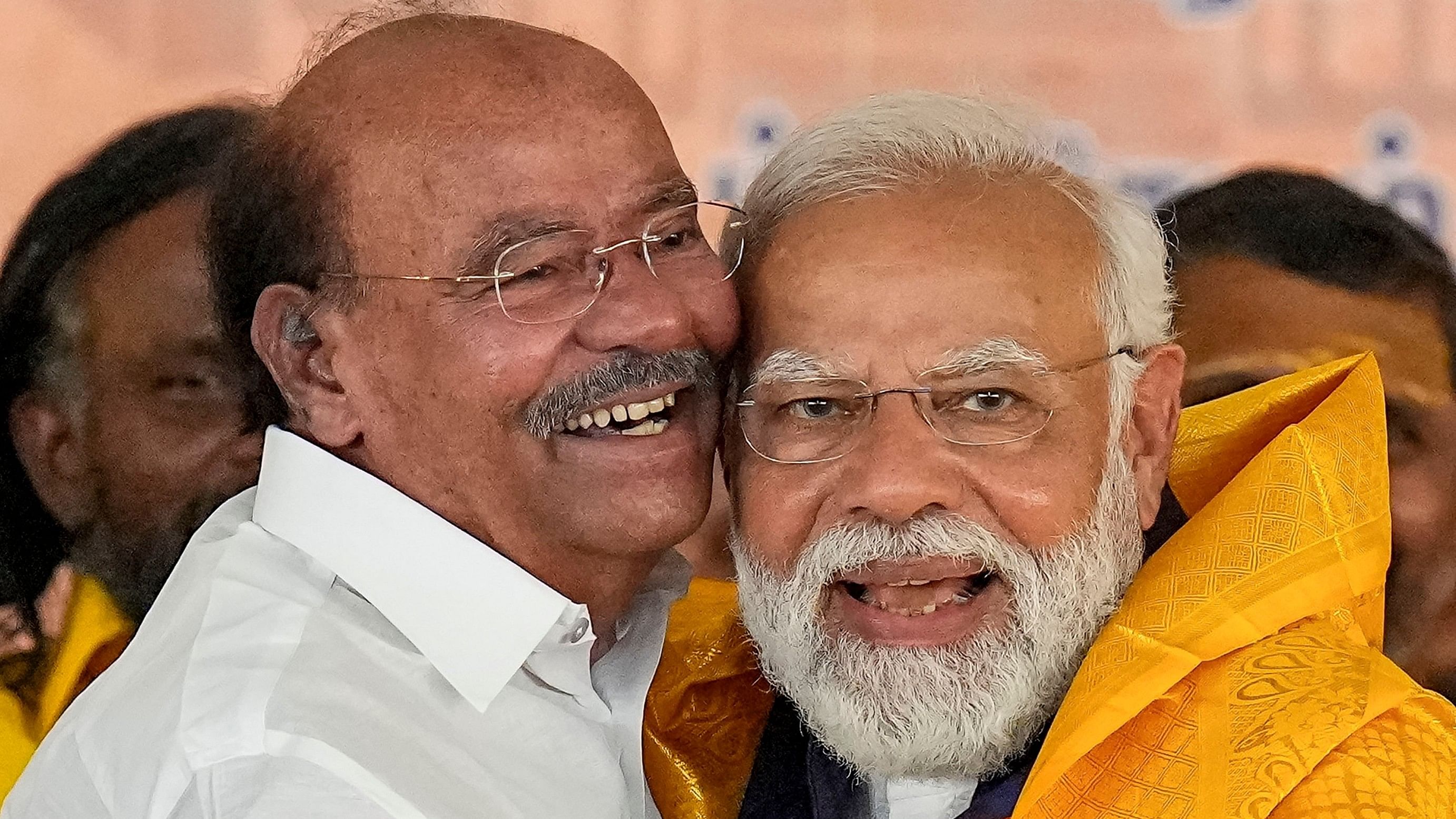 <div class="paragraphs"><p>Prime Minister Narendra Modi with Pattali Makkal Katchi (PMK) founder S Ramadoss during a public meeting ahead of Lok Sabha elections, in Salem, Tamil Nadu, Tuesday, March 19, 2024.</p></div>