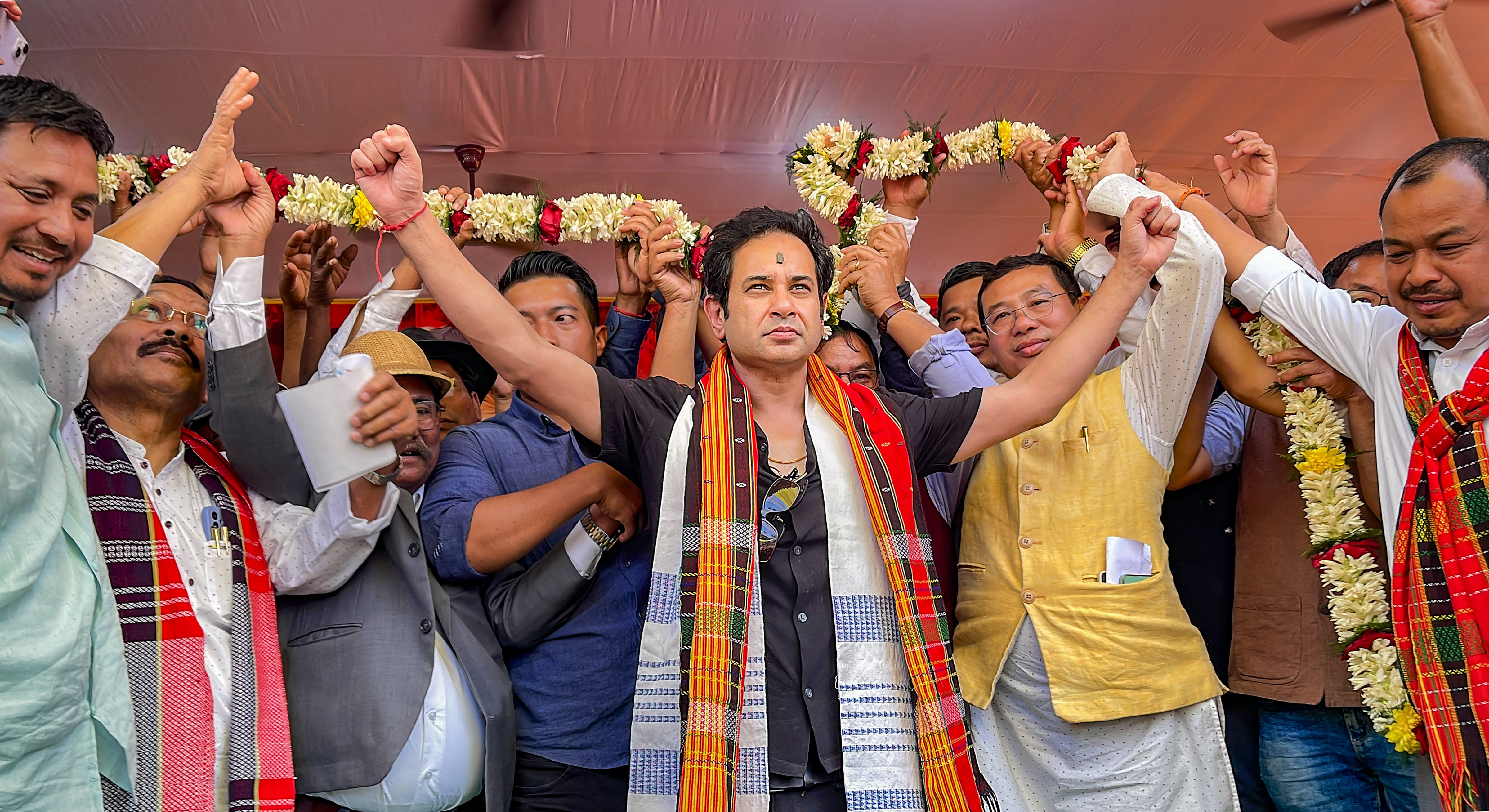 <div class="paragraphs"><p>West Tripura: TIPRA founder Pradyot Kishore Manikya Debbarma with supporters.</p></div>