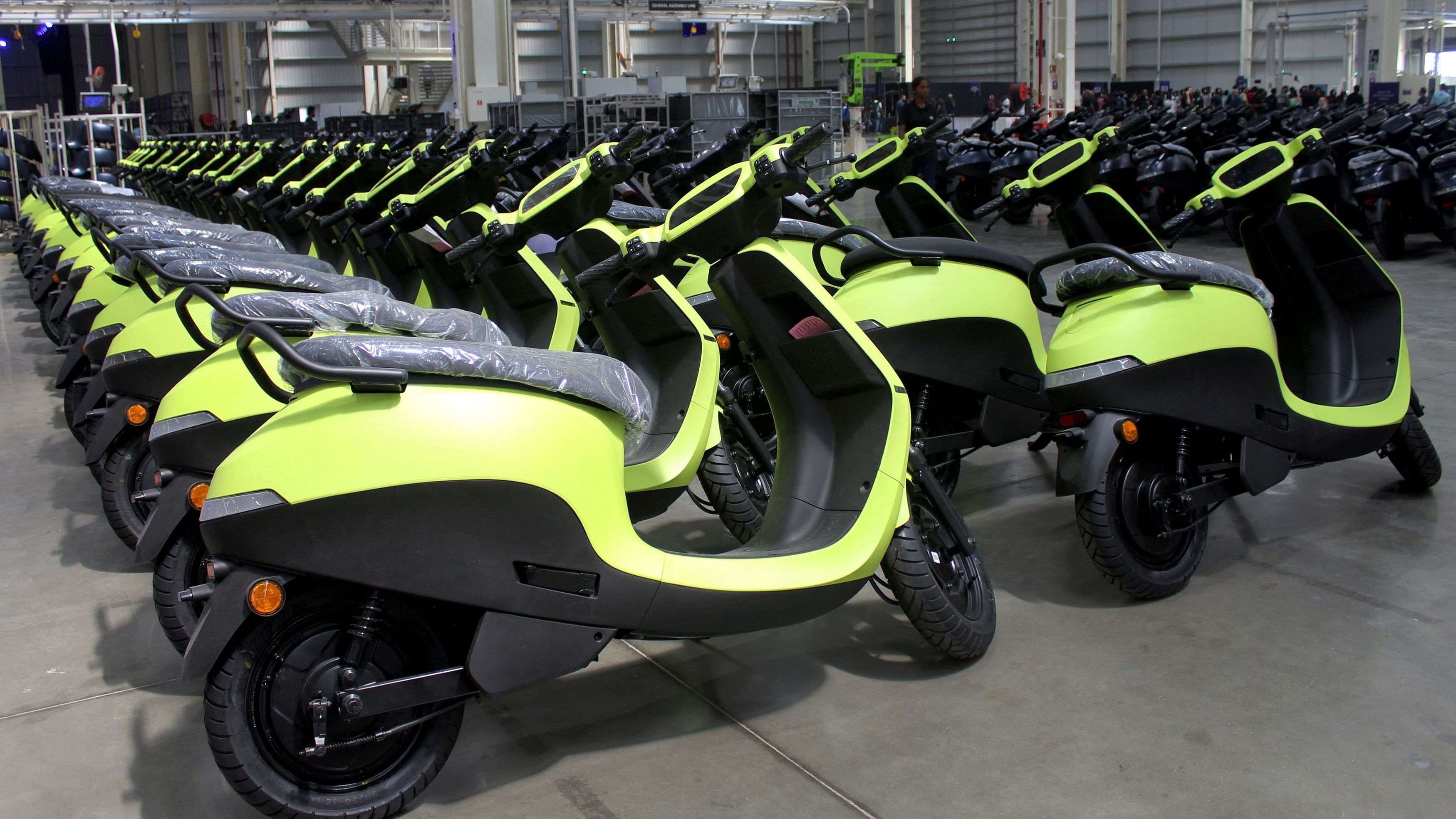 <div class="paragraphs"><p>Ola Electric's e-scooters are pictured inside its manufacturing facility.</p></div>