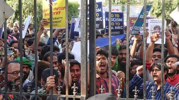 <div class="paragraphs"><p>Students of Jamia Millia Islamia university stage a protest after the central government notified the rules for implementation of the Citizenship (Amendment) Act, 2019, in New Delhi, Tuesday, March 12, 2024. </p></div>