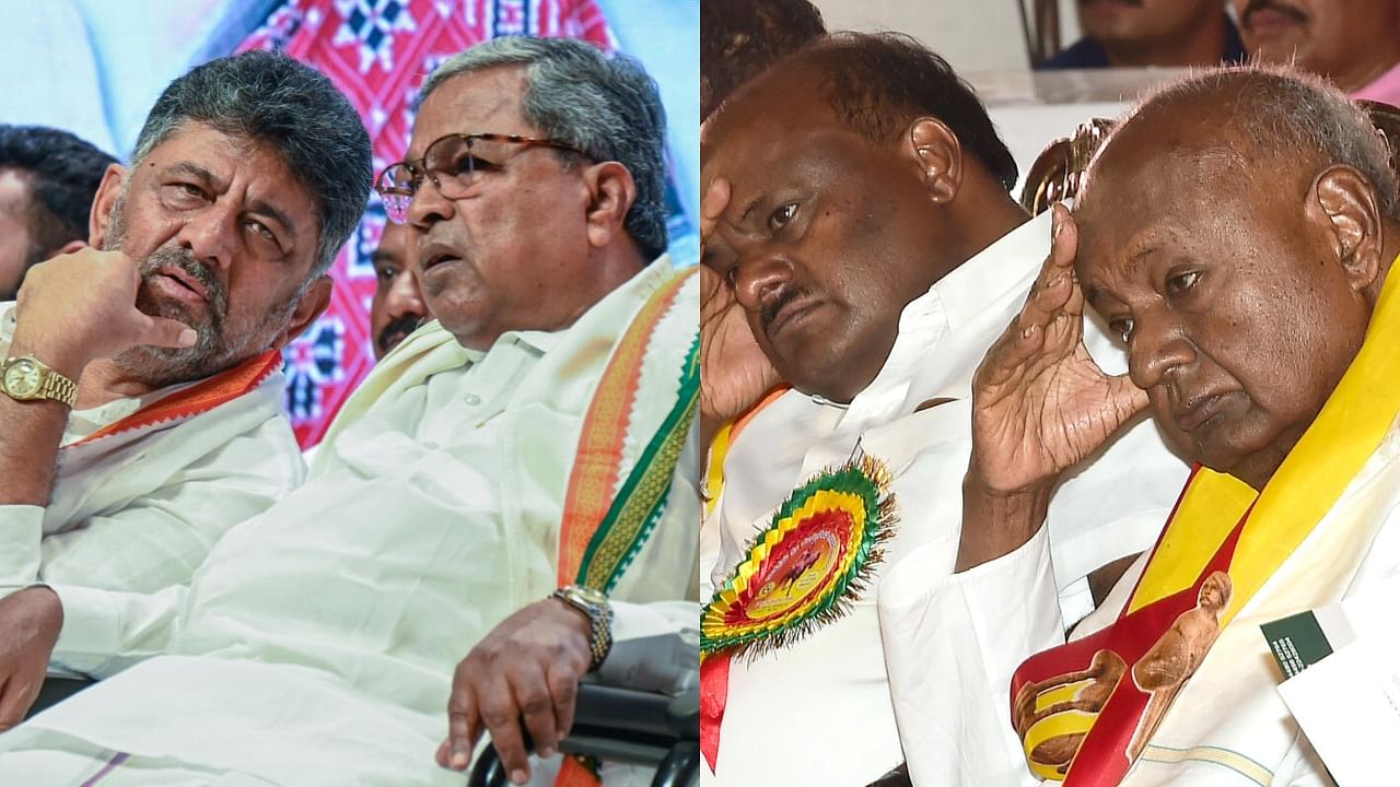 <div class="paragraphs"><p>From L to R D K Shivakumar, Siddaramaiah, H D Kumaraswamy and H D Deve Gowda</p></div>