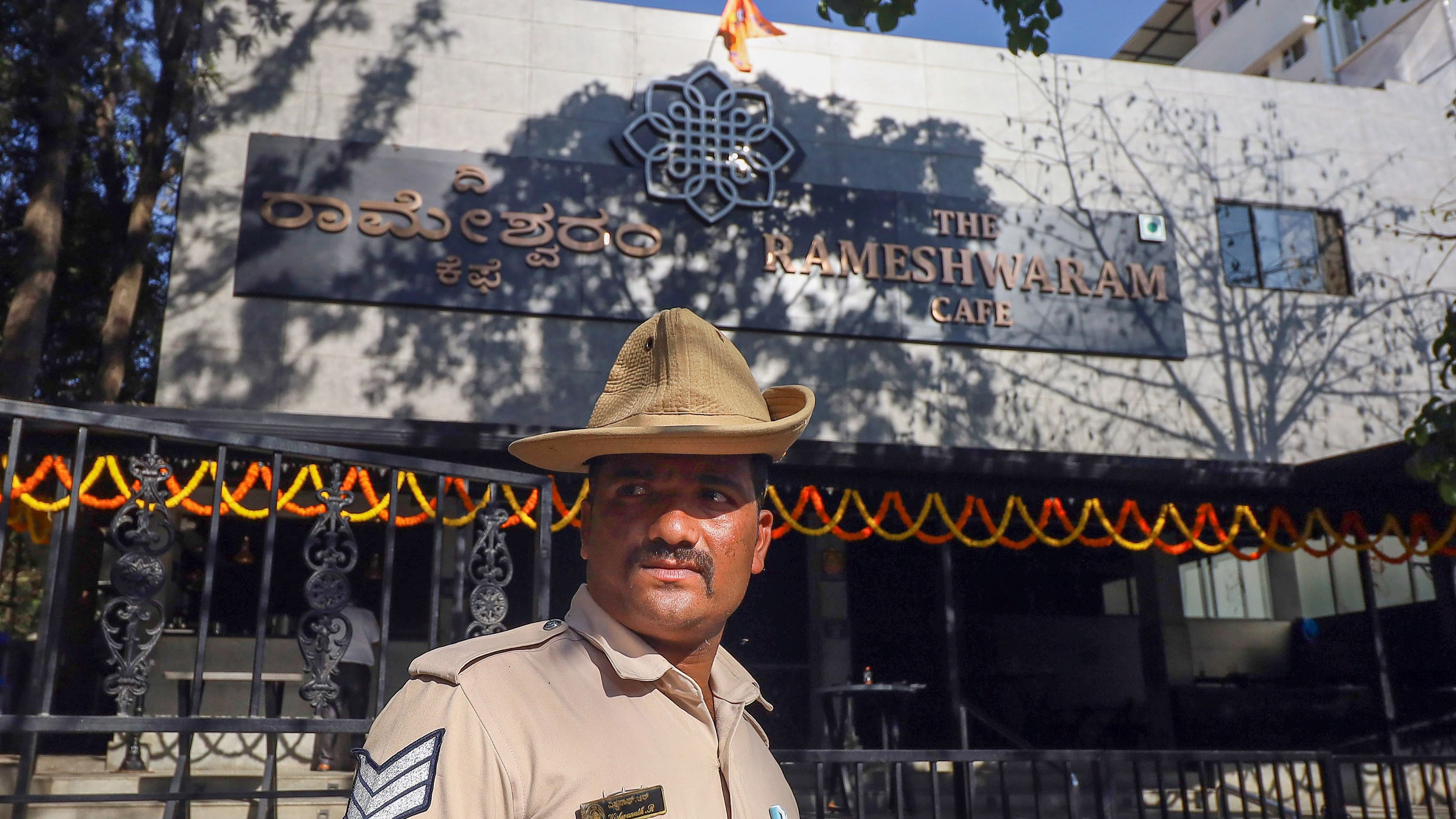 <div class="paragraphs"><p>Police personnel at the Rameshwaram Cafe after a blast, in Bengaluru, Friday, March 1, 2024. </p></div>