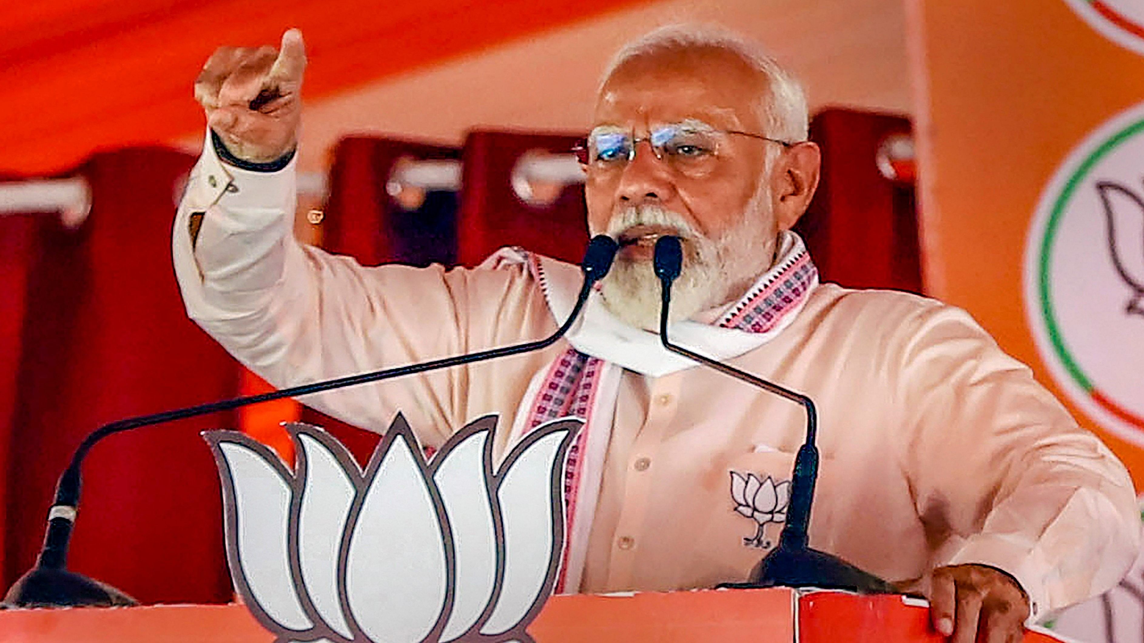 <div class="paragraphs"><p>Prime Minister Narendra Modi addressing a public meeting for Lok Sabha elections, in Agra, on Thursday.</p></div>