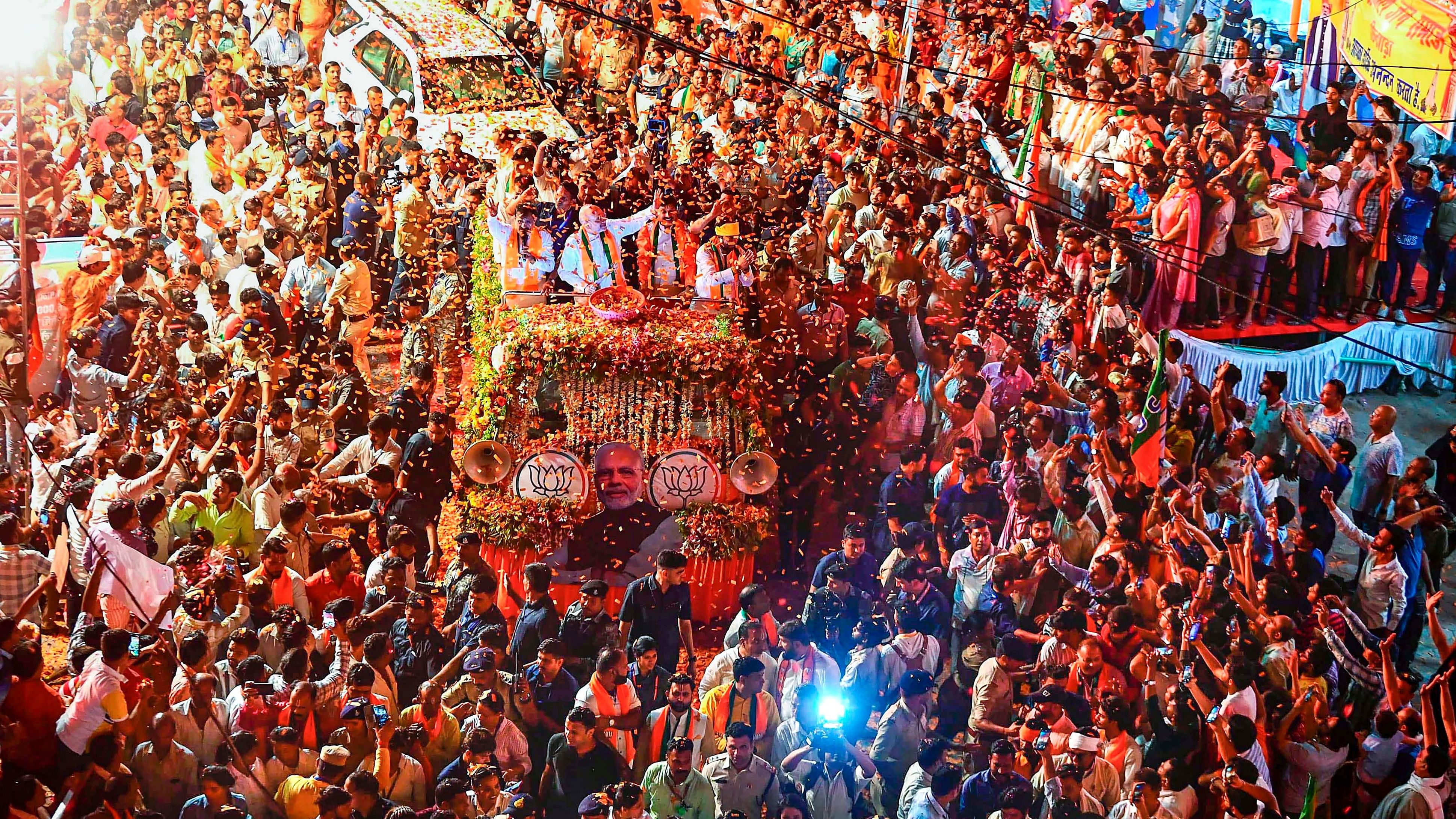 <div class="paragraphs"><p>Union Home Minister Amit Shah with Madhya Pradesh Chief Minister Mohan Yadav during a road show ahead of Lok Sabha elections, in Chhindwara.</p></div>