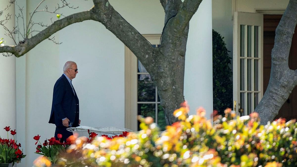 <div class="paragraphs"><p>U.S. President Joe Biden walks to the Oval Office at the White House in Washington, U.S., April 13, 2024. The president returned to the White House from Wilmington, Delaware to consult with his national security team after Iran said it launched dozens of attack drones at Israel earlier this afternoon.</p></div>