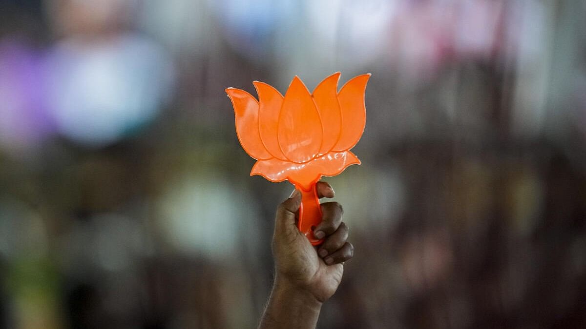 <div class="paragraphs"><p>A cut-out of BJP's logo held by a supporter during a public meeting of Prime Minister Narendra Modi. (Representative image)</p></div>